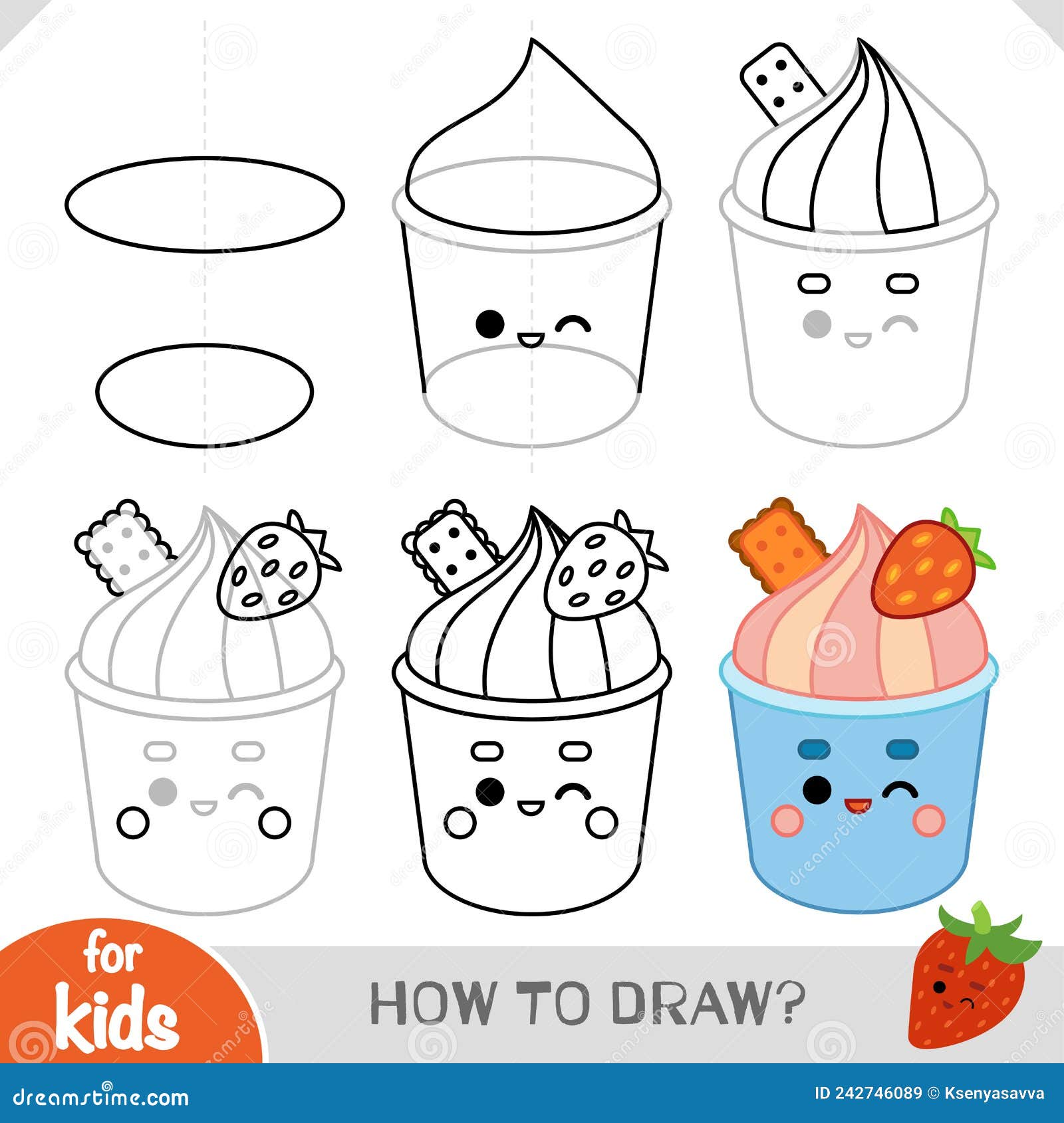 Como Desenhar Um Cupcake De Morango Com Um Rosto Bonito Para Crianças.  Tutorial De Desenho Passo a Passo Ilustração do Vetor - Ilustração de doce,  cafeteria: 242746089