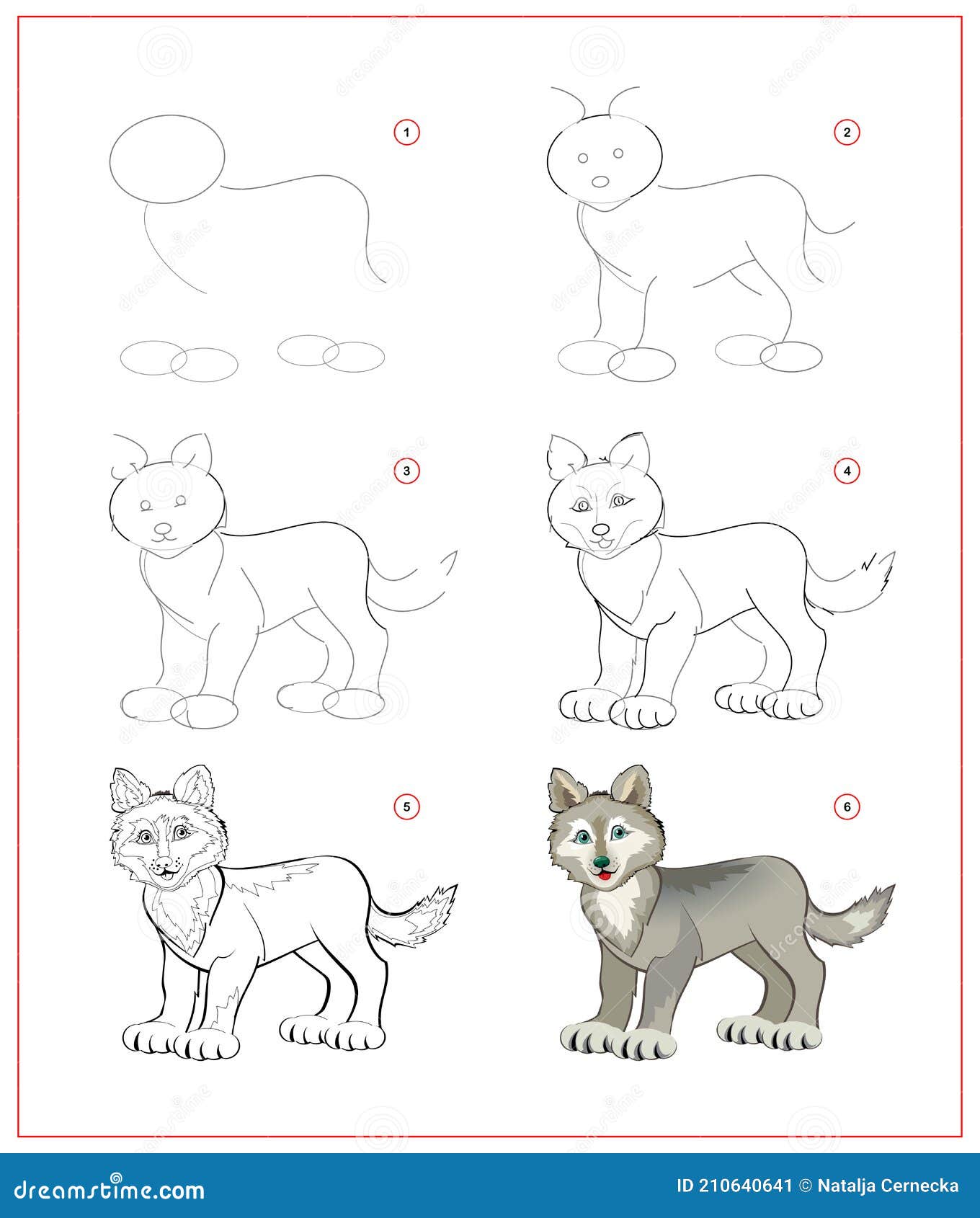 como desenhar um lobo fofo passo a passo. atividade fácil e