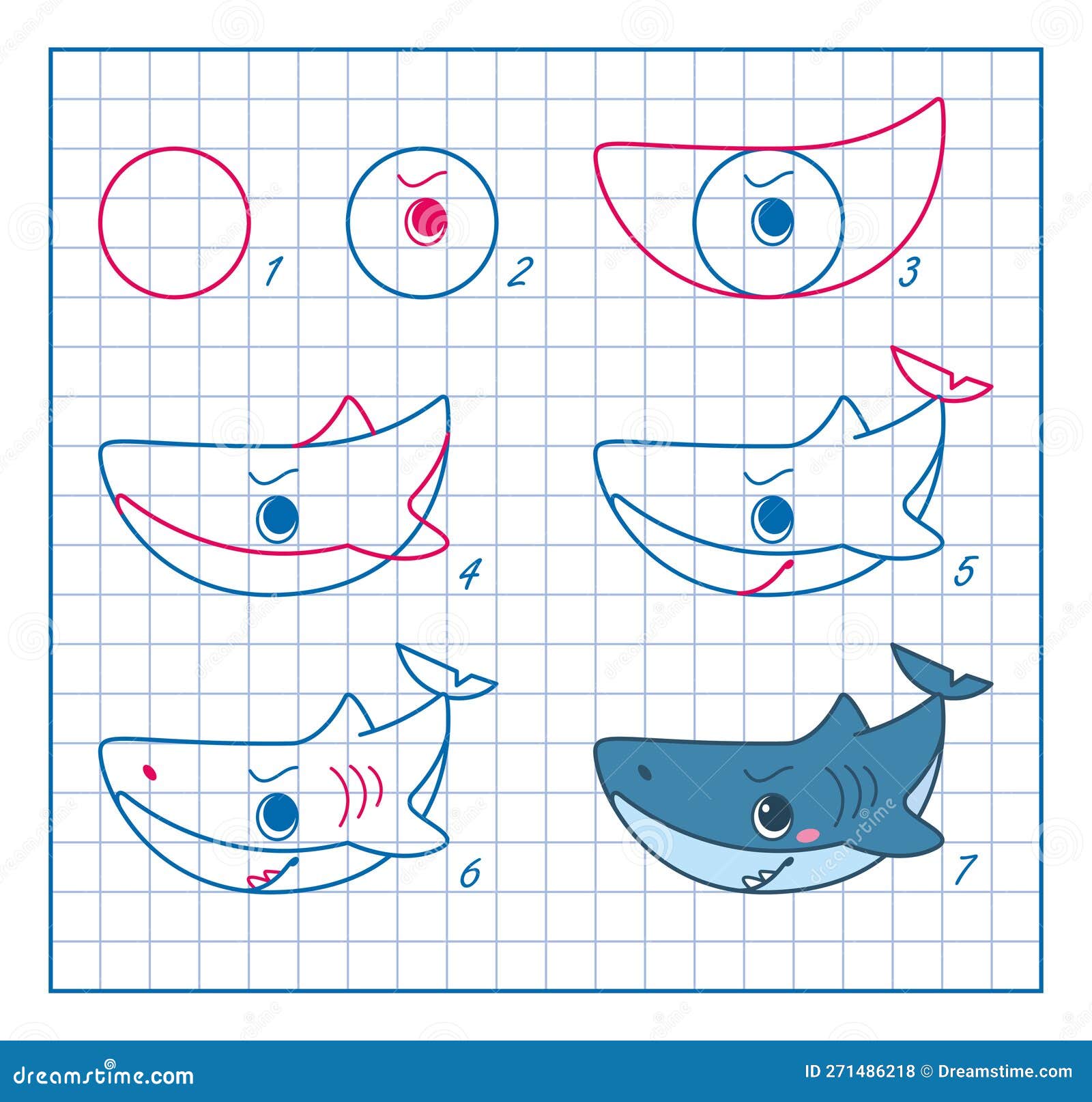 Desenhos de Tubarão - Como desenhar um Tubarão passo a passo