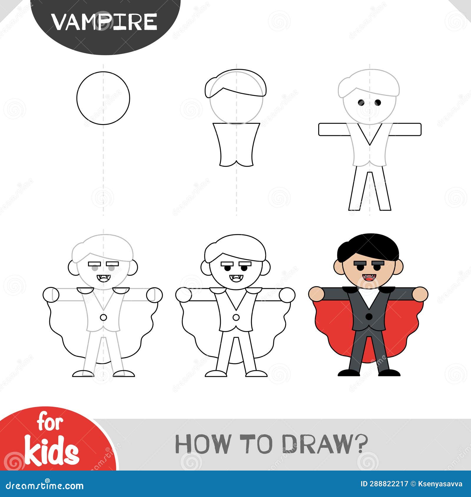 Como Desenhar Vampiro Para Crianças. Tutorial De Desenho Passo a Passo  Ilustração do Vetor - Ilustração de kindergarten, tutorial: 288822217