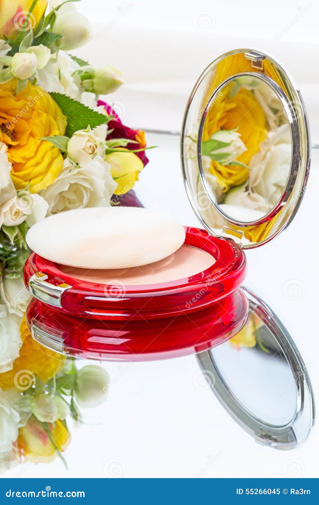 Compact powder and flower stock image. Image of powder - 55266045