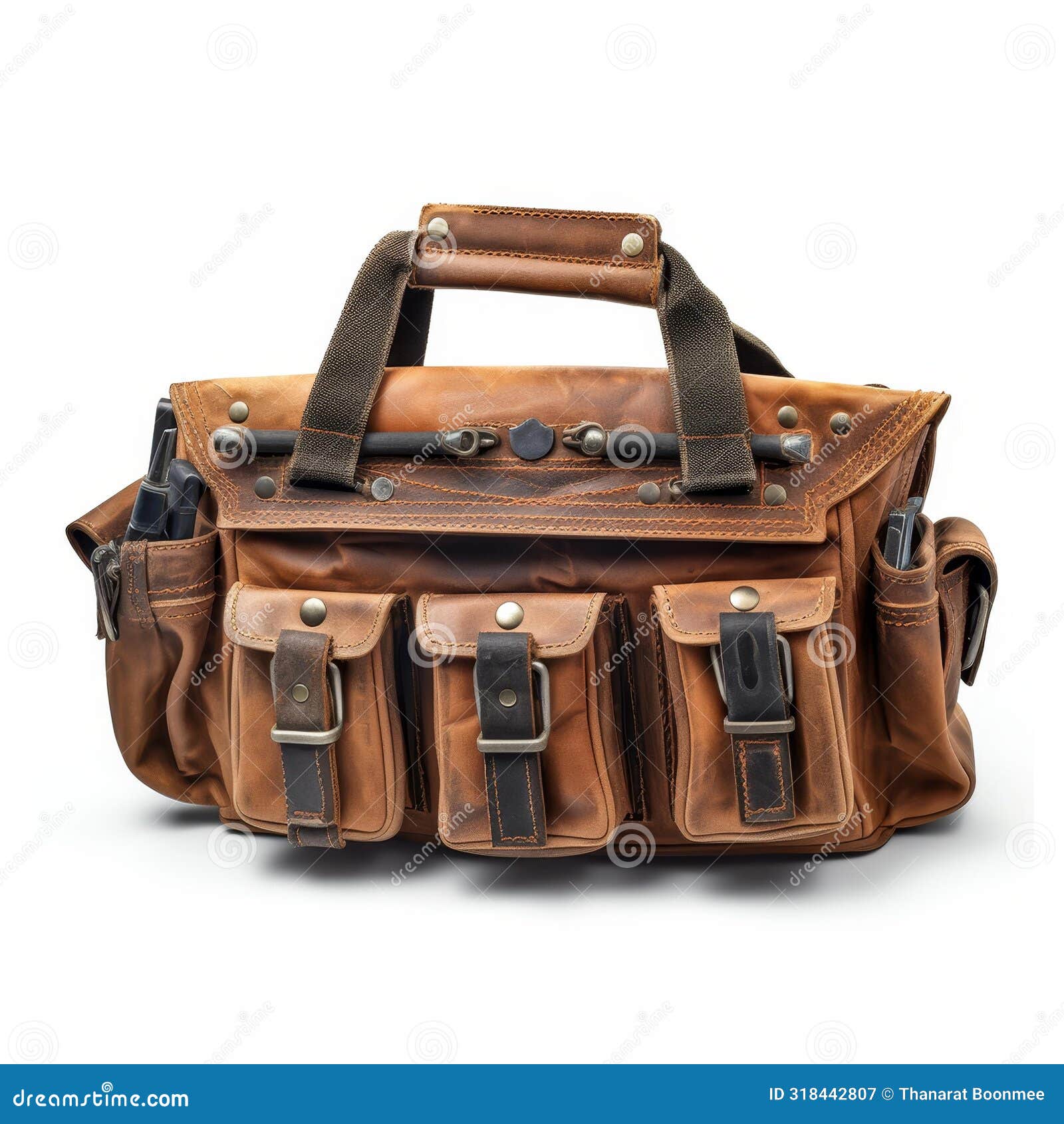 compact toolbag displayed on a pristine white background, ai generated