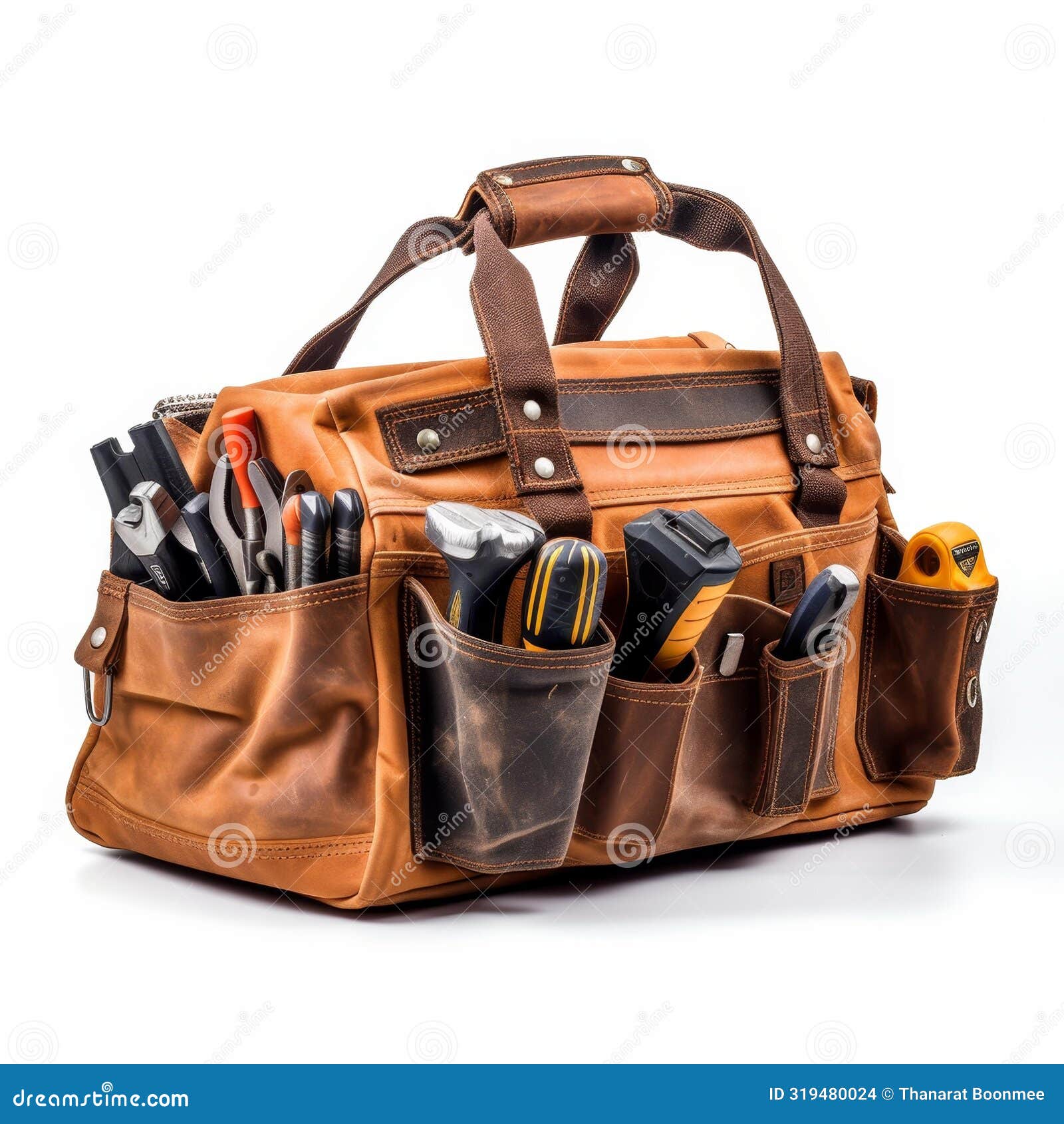 compact toolbag displayed on a pristine white background, ai generated