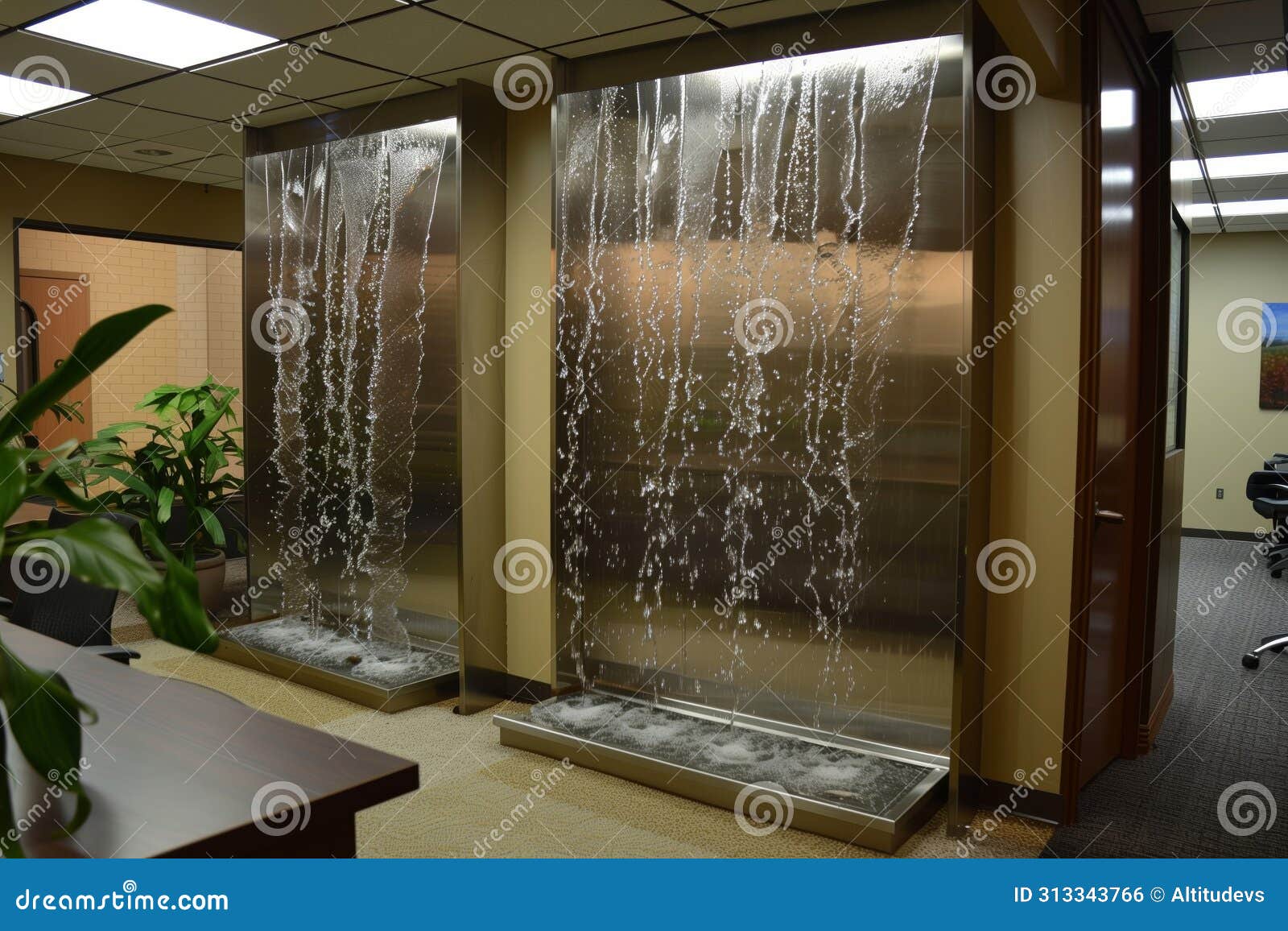 compact water wall feature in a personal office cubicle