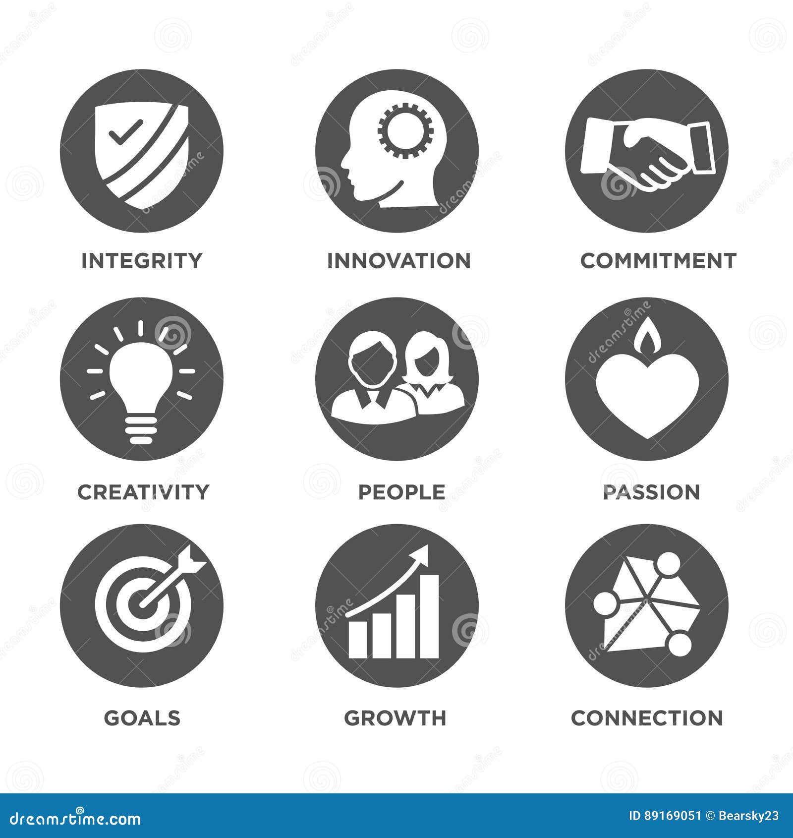 company core values solid icons for websites or infographics