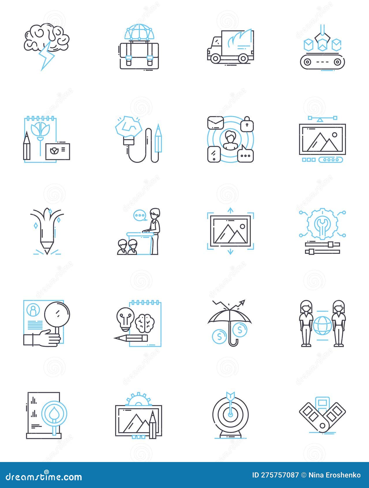company linear icons set. innovative, dynamic, reliable, professional, trusted, creative, adaptable line  and