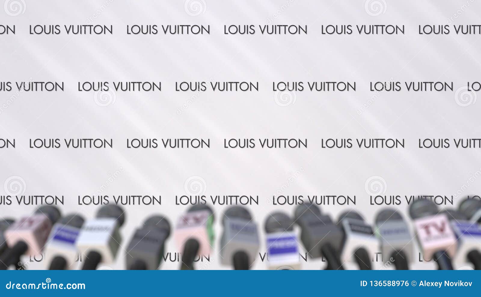 LOUIS VUITTON Company Press Conference, Press Wall With Logo And Mics,  Conceptual Editorial 3D Rendering Stock Photo, Picture and Royalty Free  Image. Image 120108815.