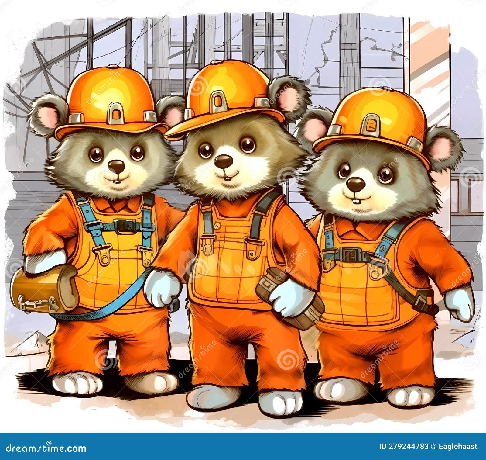 A Company of Three Bears Builders in a Working Form Generated by AI, a