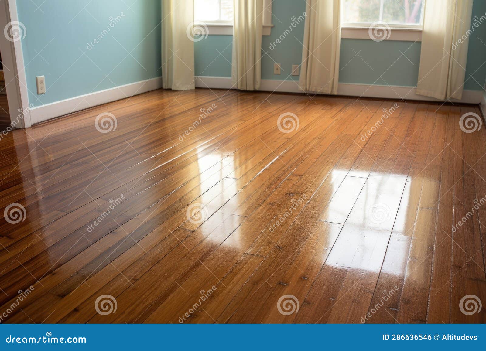 Comparing Clean and Dirty Bamboo Flooring Sections Stock Photo Image