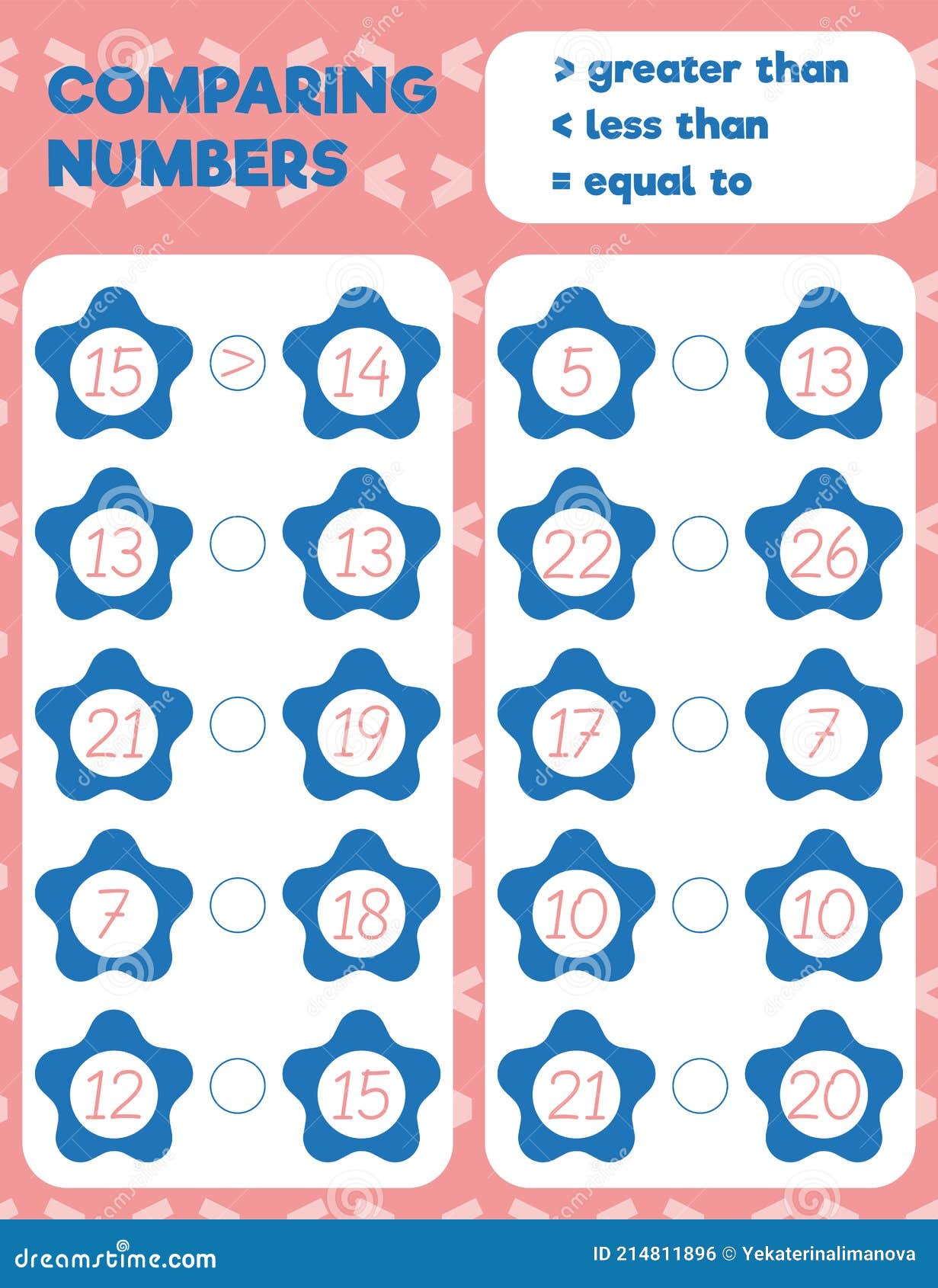 comparing numbers worksheet stock vector illustration of compare educational 214811896