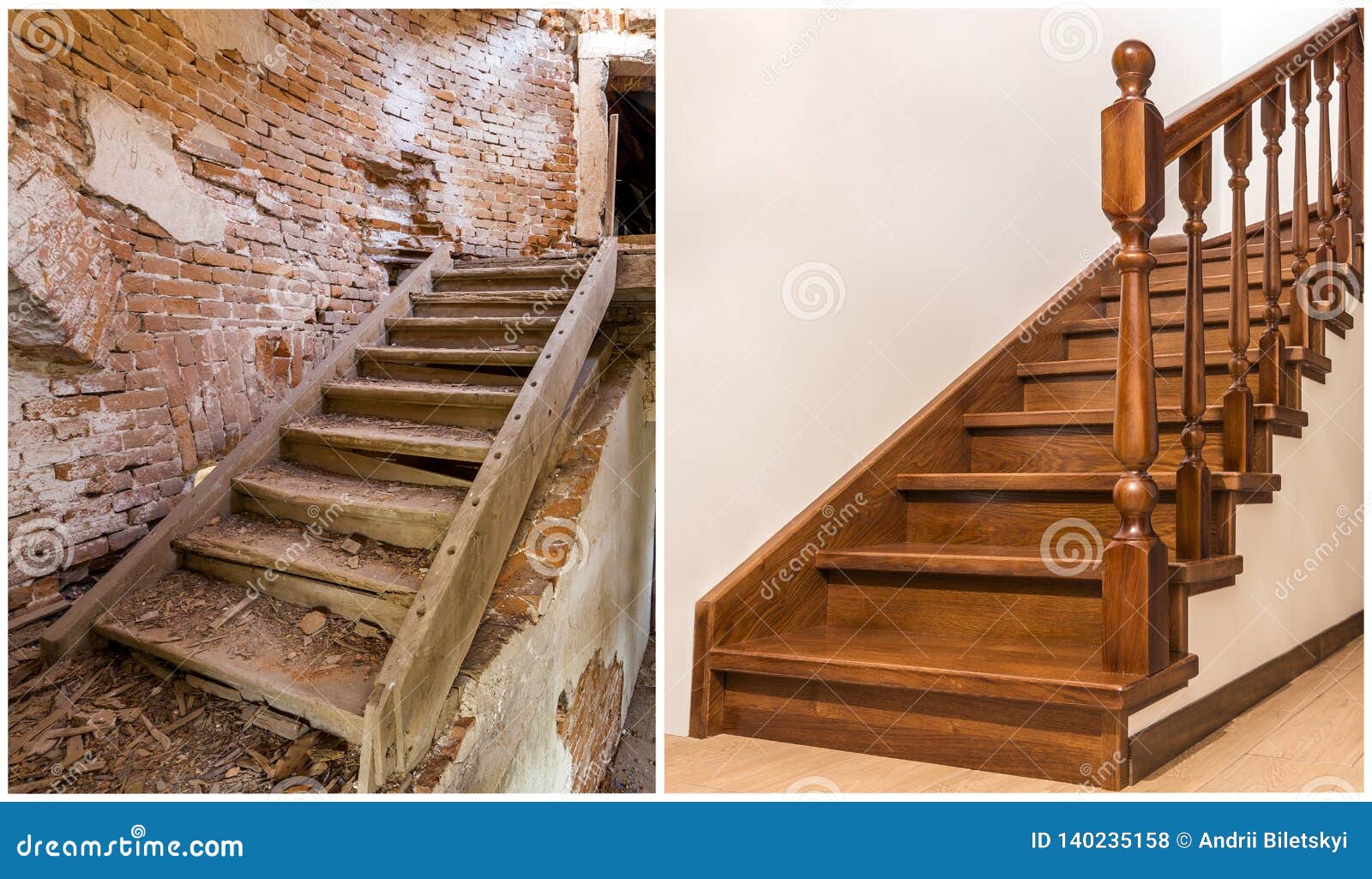 Comparison Of Modern Brown Wooden Oak Staircase With Carved