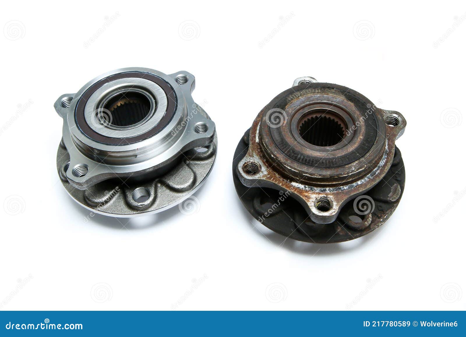 The New Shiny and Old Rusty and Broken Car Wheel Bearings Stock Image
