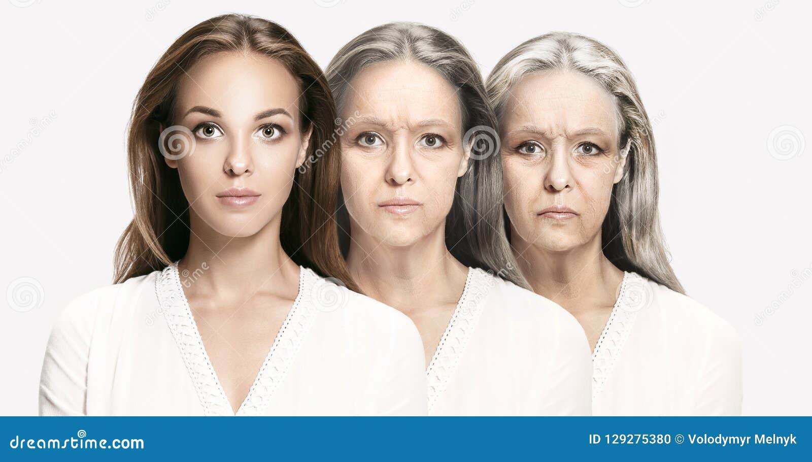 comparison. portrait of beautiful woman with problem and clean skin, aging and youth concept