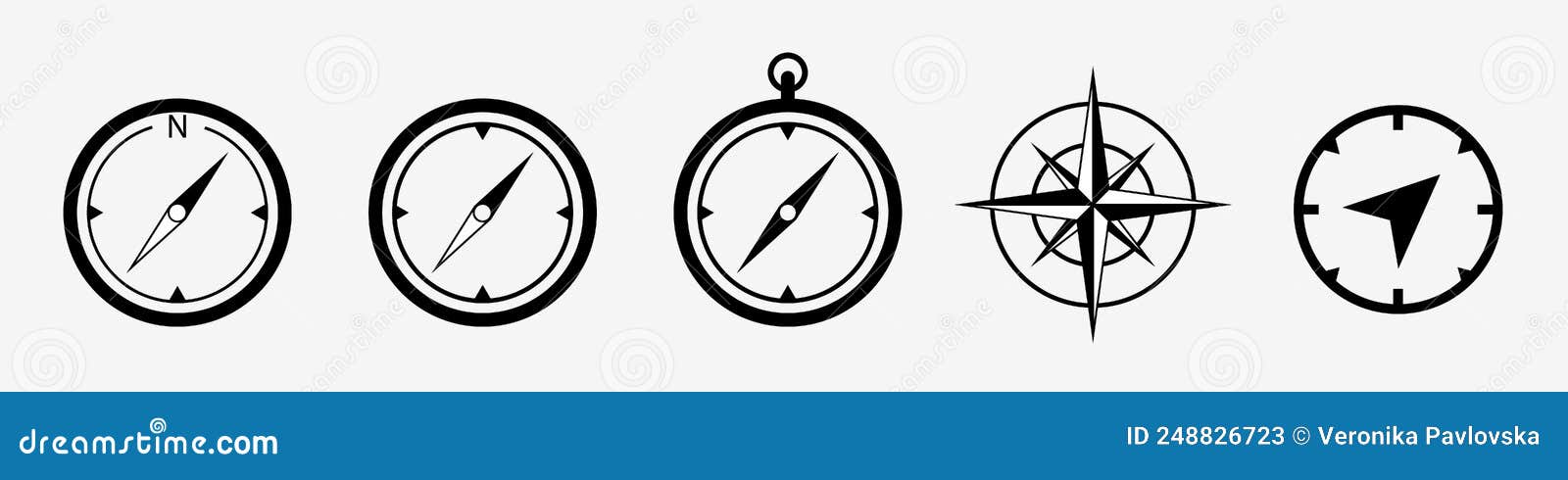 Compass Black Icons Set. Wind Rose Signs. Compass Symbols: North, South