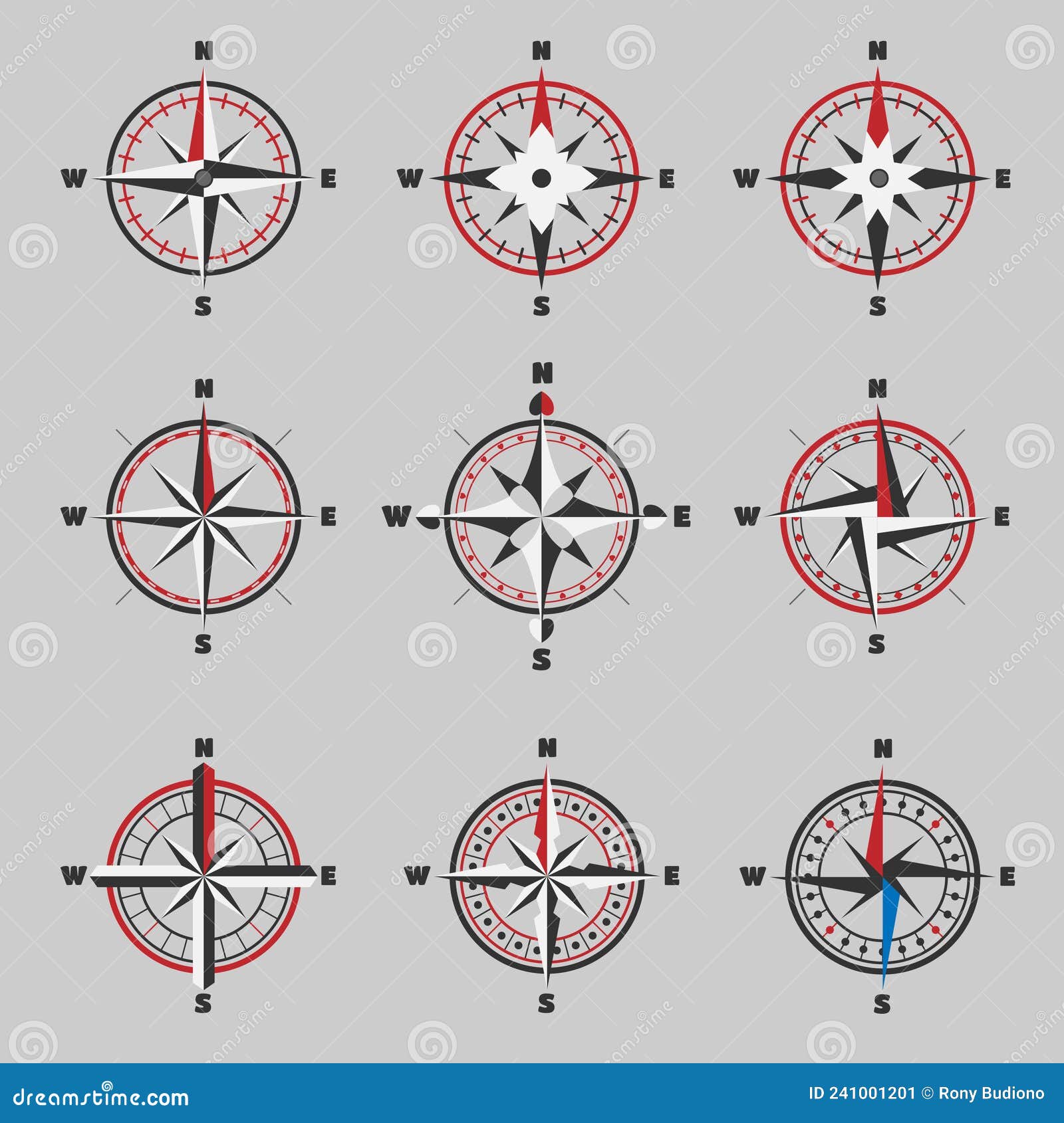 Compass. Cardinal Directions in Various Models Stock Vector