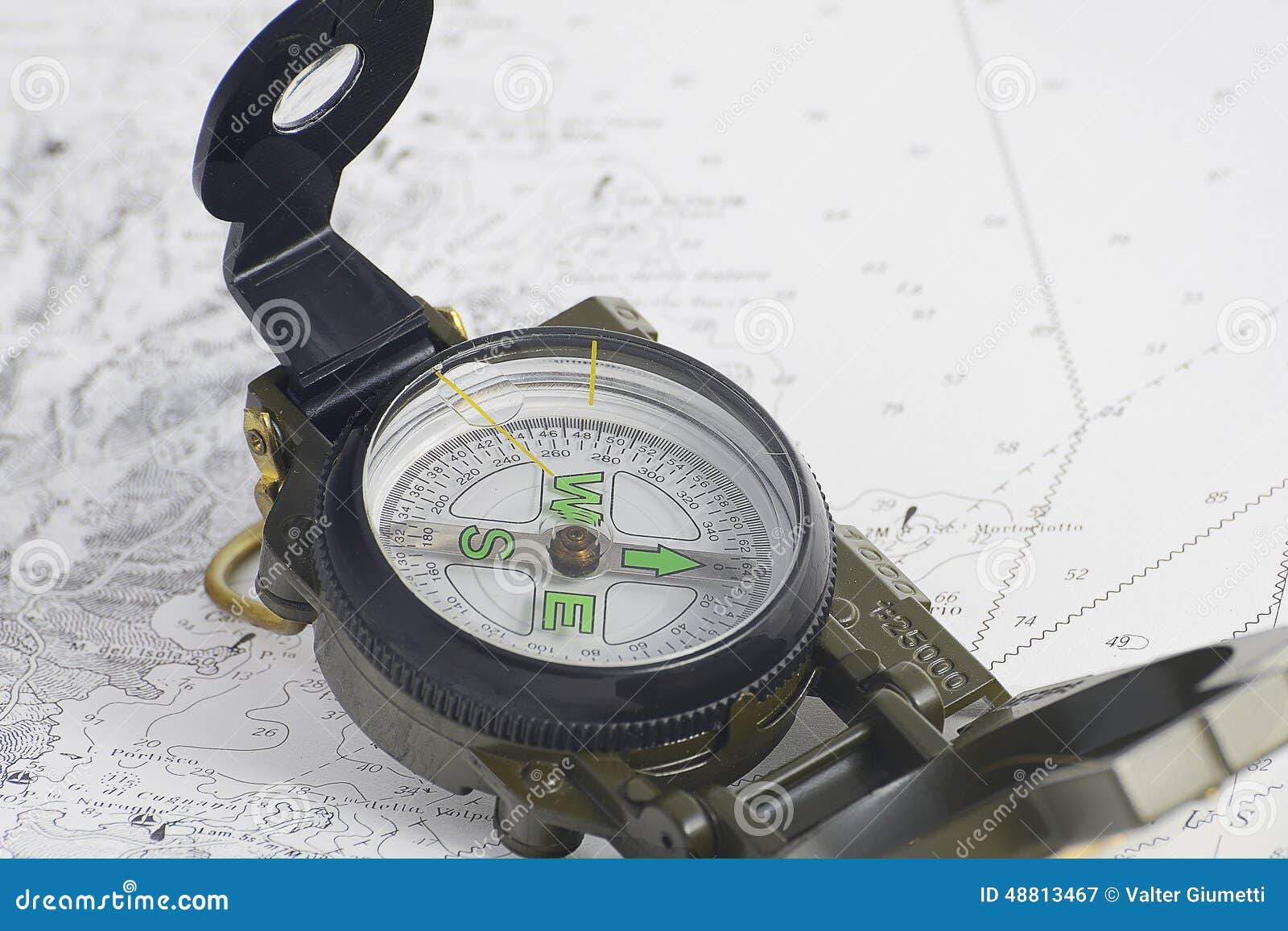 Compass on chart boating stock image. Image of travel 48813467