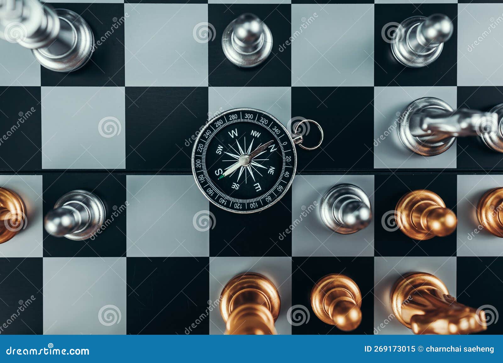 Compass and Chess Piece on Chess Board Game for Ideas, Challenge