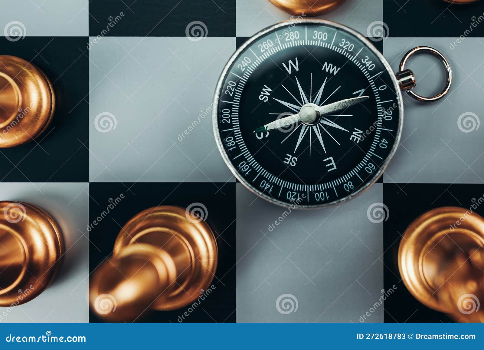 Compass and Chess Piece on Chess Board Game for Ideas, Challenge