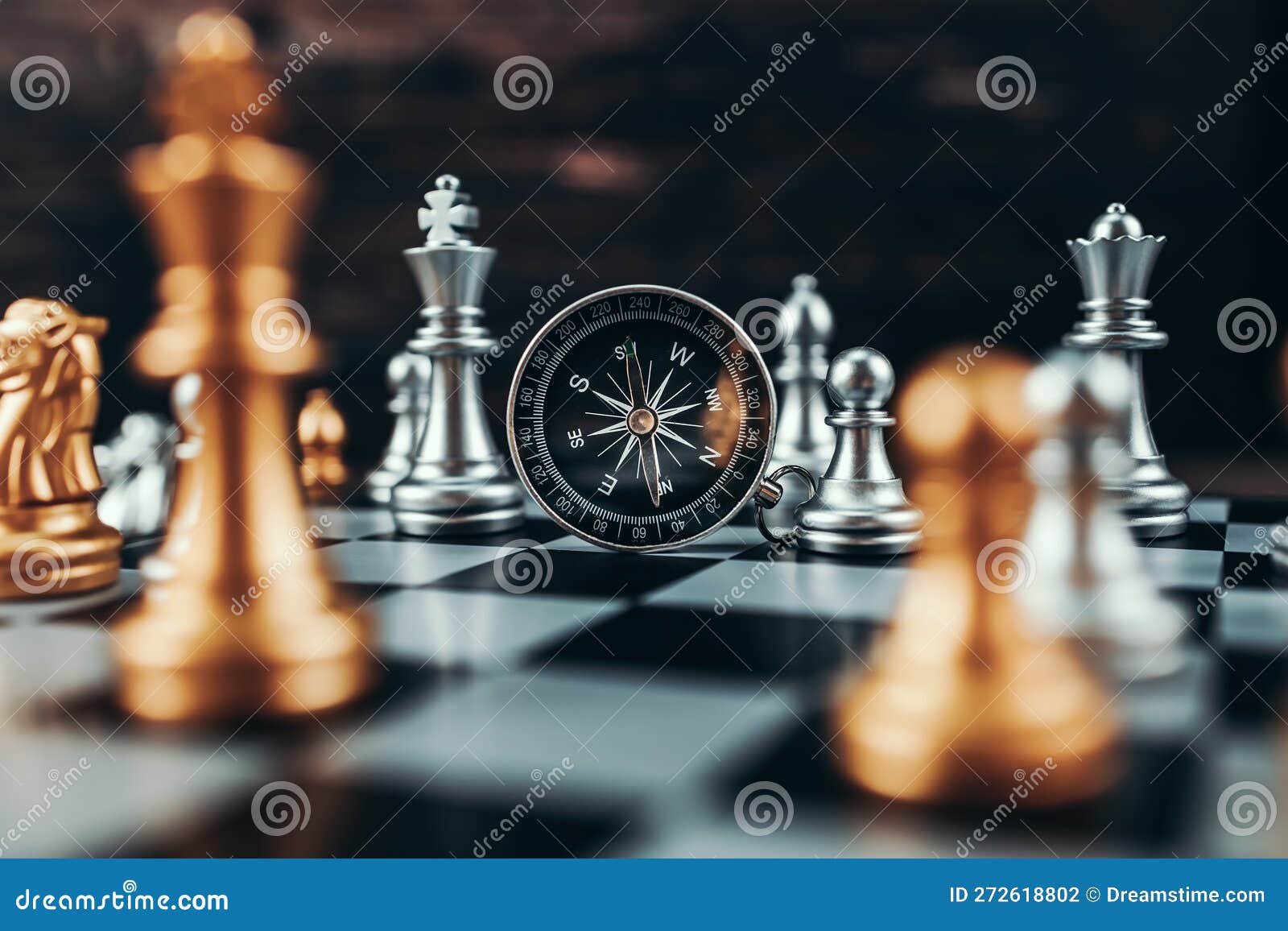 Compass and Chess Piece on Chess Board Game for Ideas, Challenge