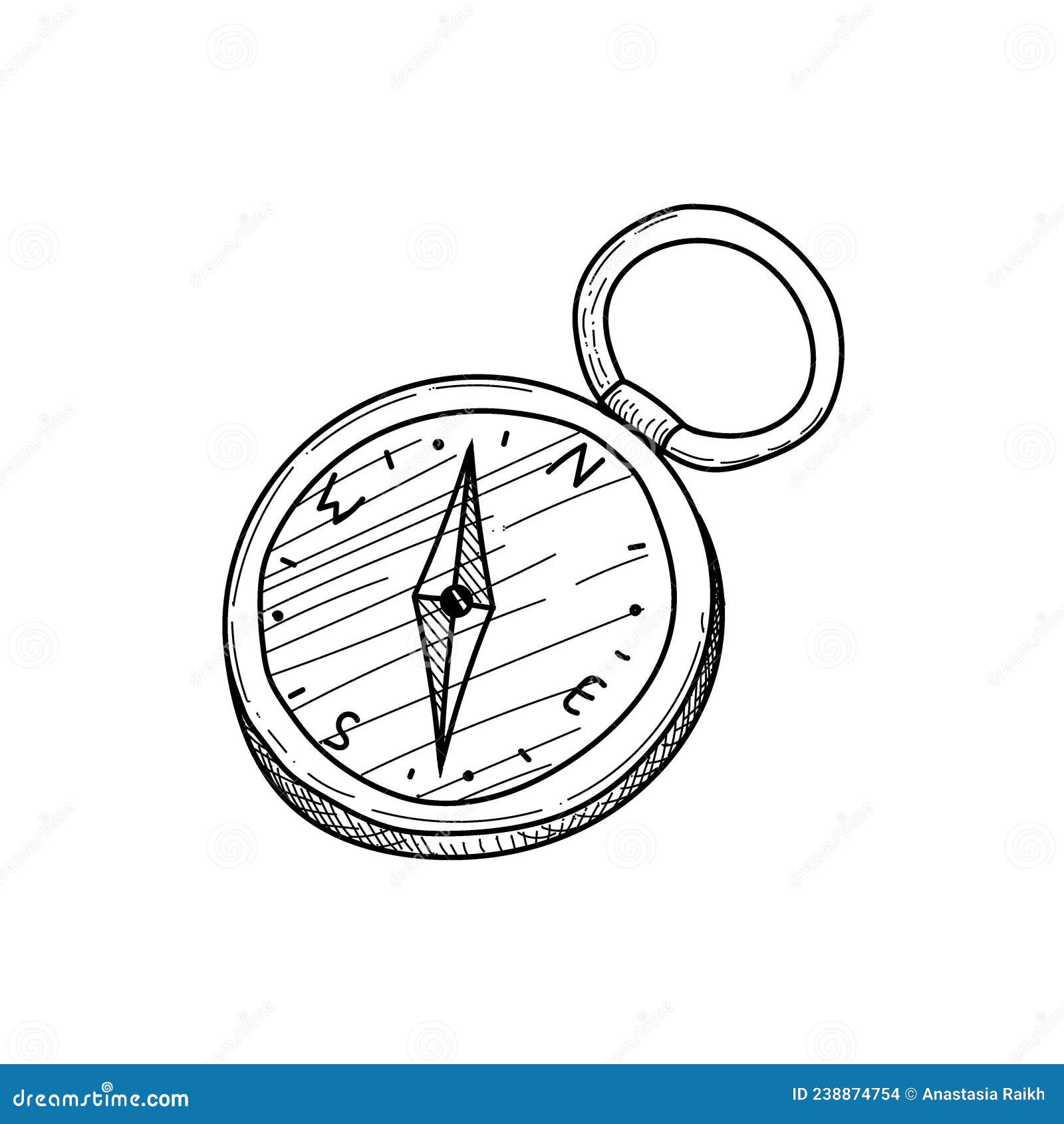 Hand-drawn Compass in Doodle Style. Vector Illustration, Isolated on a ...