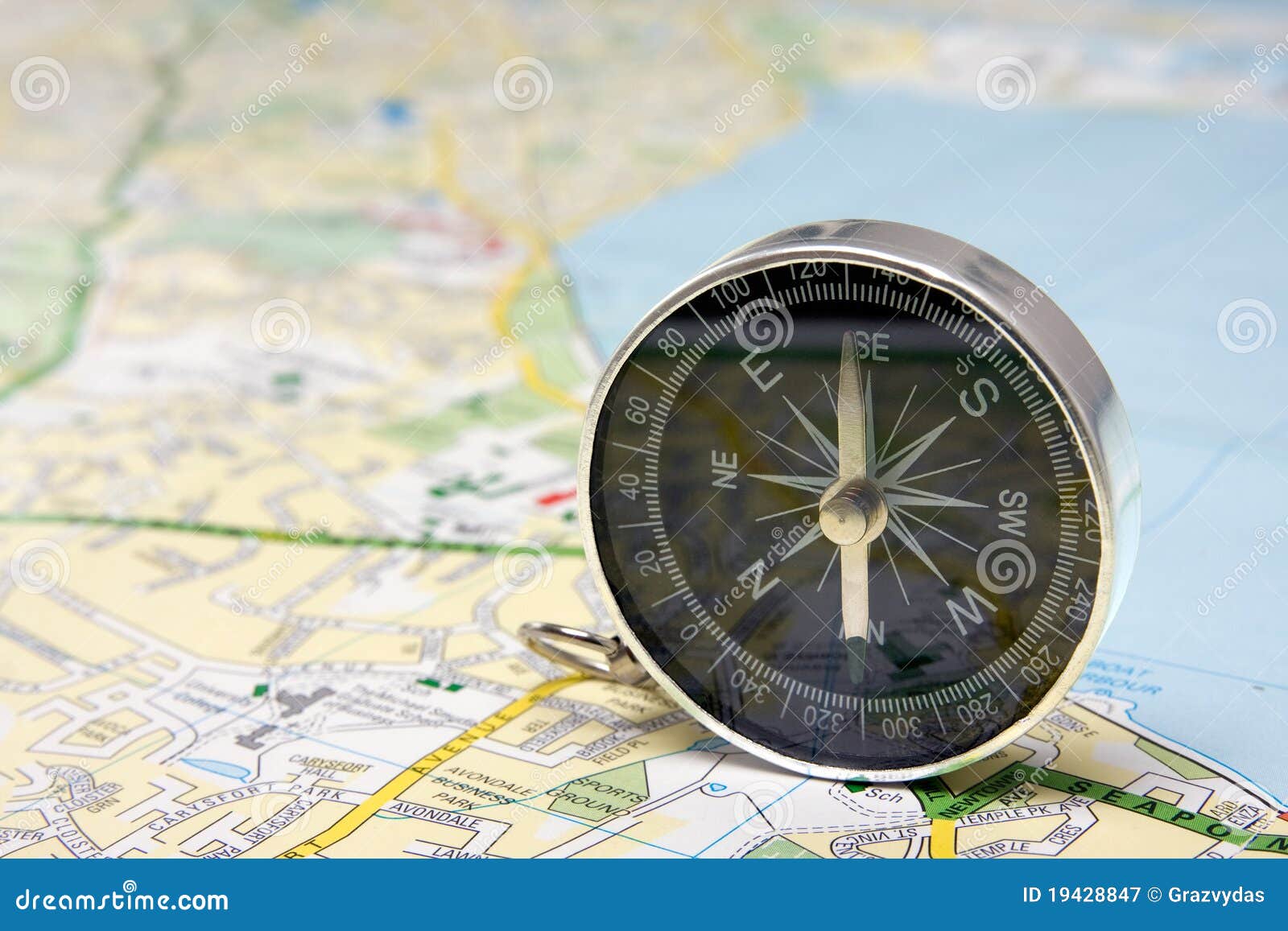 Compass on Dublin city map stock image. Image of compass 19428847