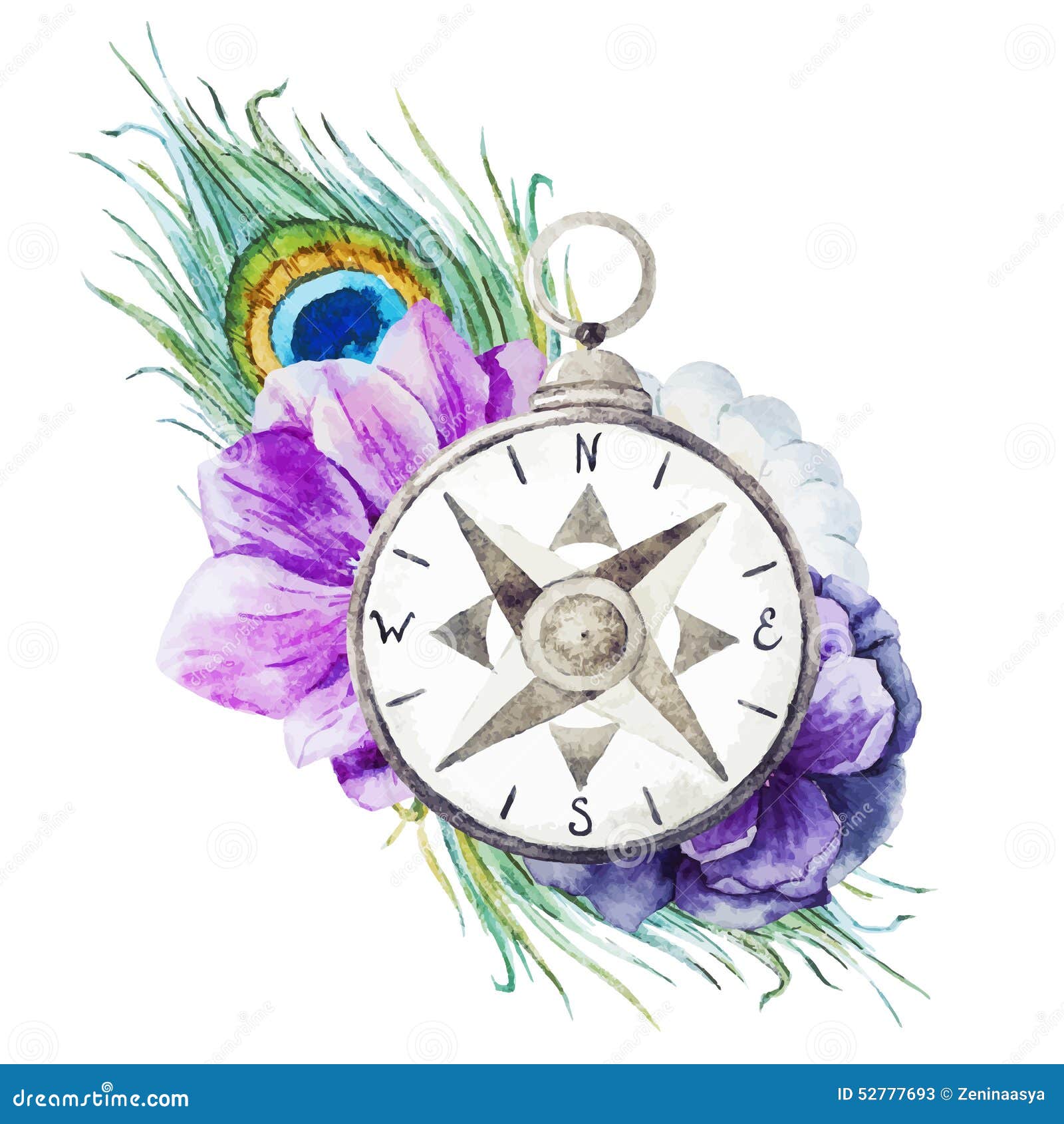 Compass with flowers stock vector. Illustration of reef 52777693