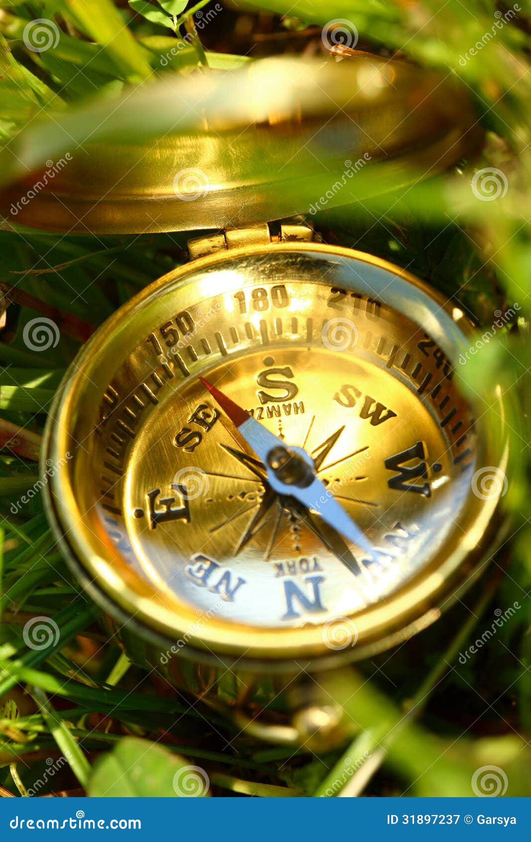 Compass on green grass stock image. Image of equipment 31897237