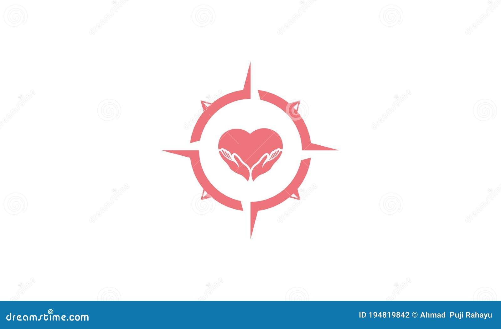 Compass with Love and Hand Logo Design Stock Vector Illustration of