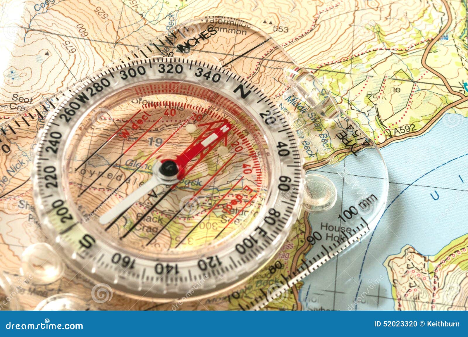 Compass Map Showing Direction Topographic Shallow Depth Field 52023320 