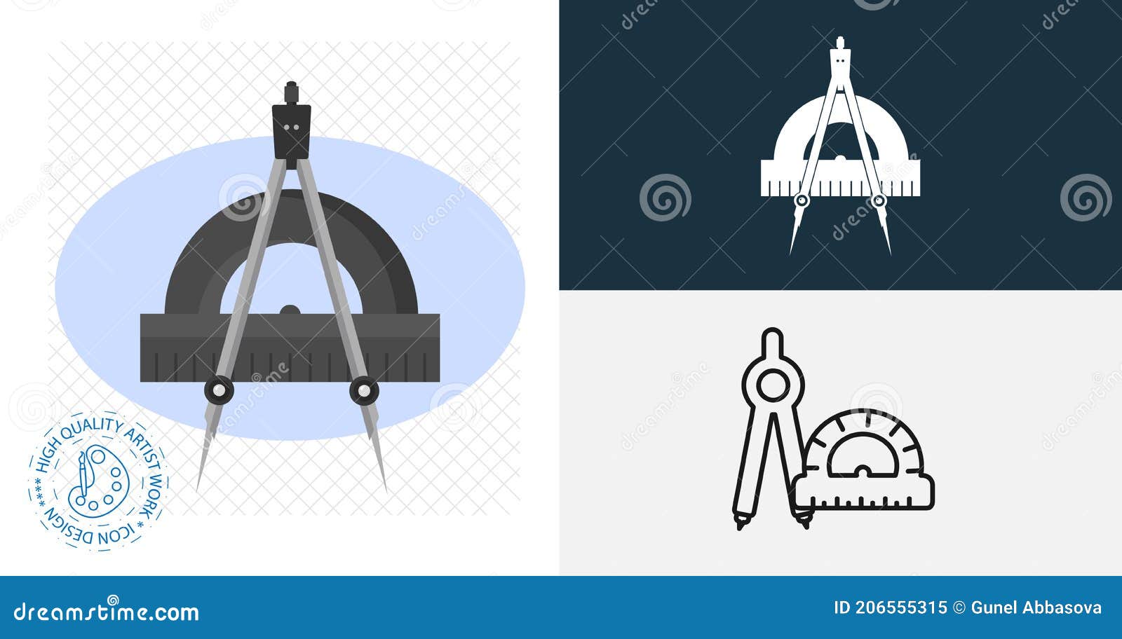 Compass with Protractor Illustration Design Element, Geometry Isolated
