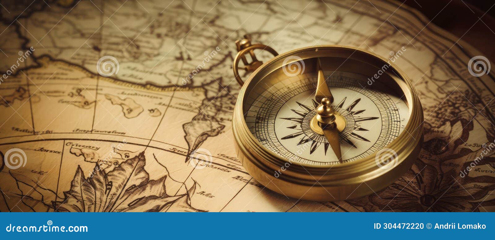 Compass Resting on Map, Navigation Tool on Top of Geographic Guide