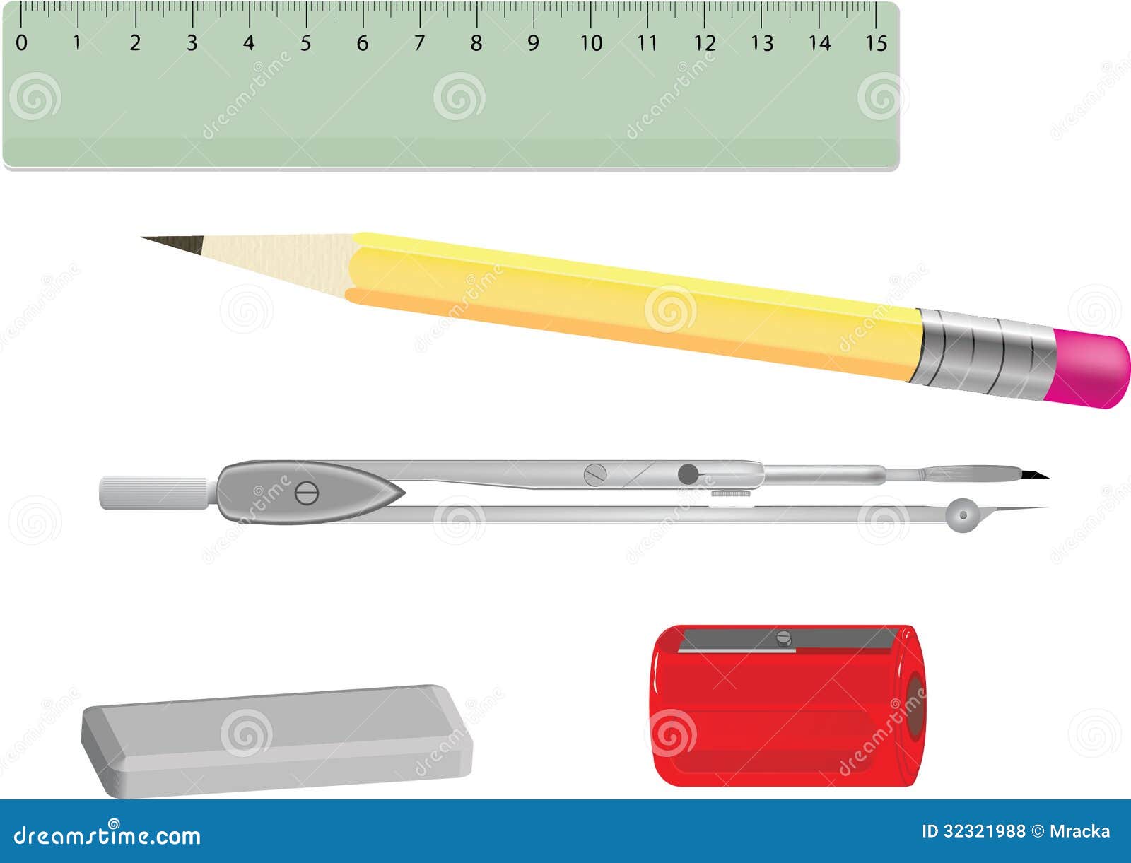 Compass Ruler Pencil Sharpener Eraser Royalty Free Stock Photos Image 32321988