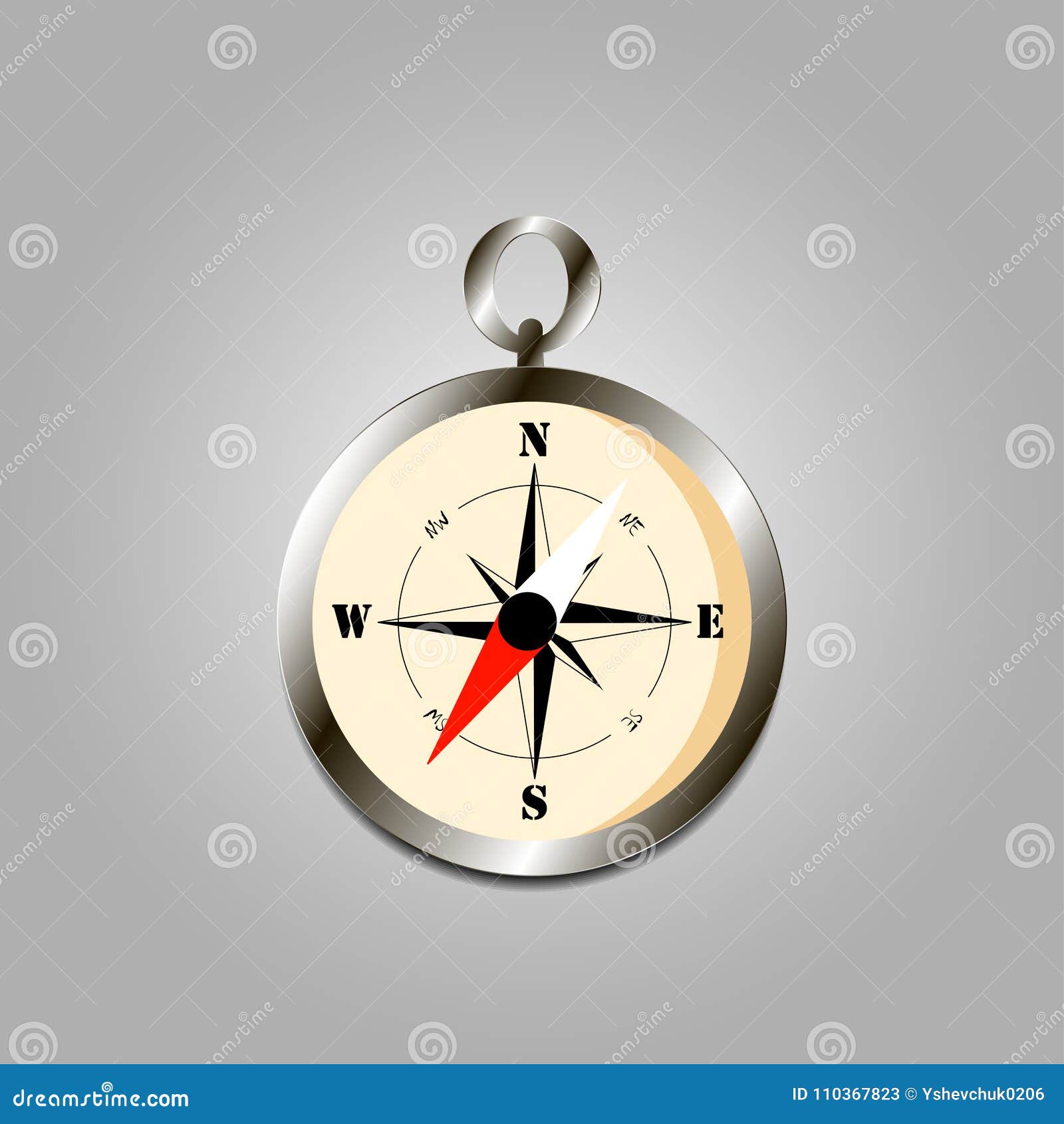 Compass with Silver Border Icon on a Grey Background Stock Vector