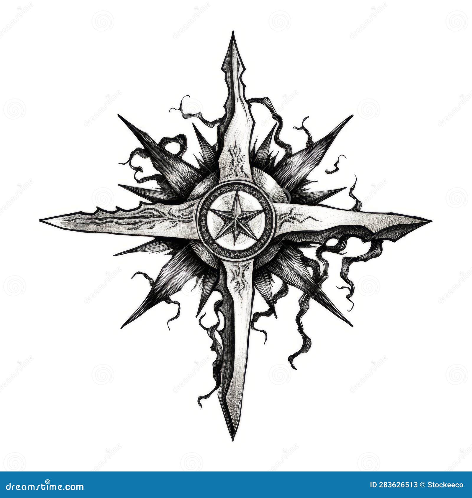 Compass Black and Grey Tattoo Design