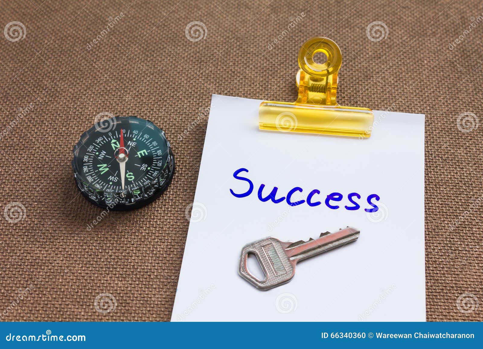Compass with Text Success in Business Concept and Key Background Stock
