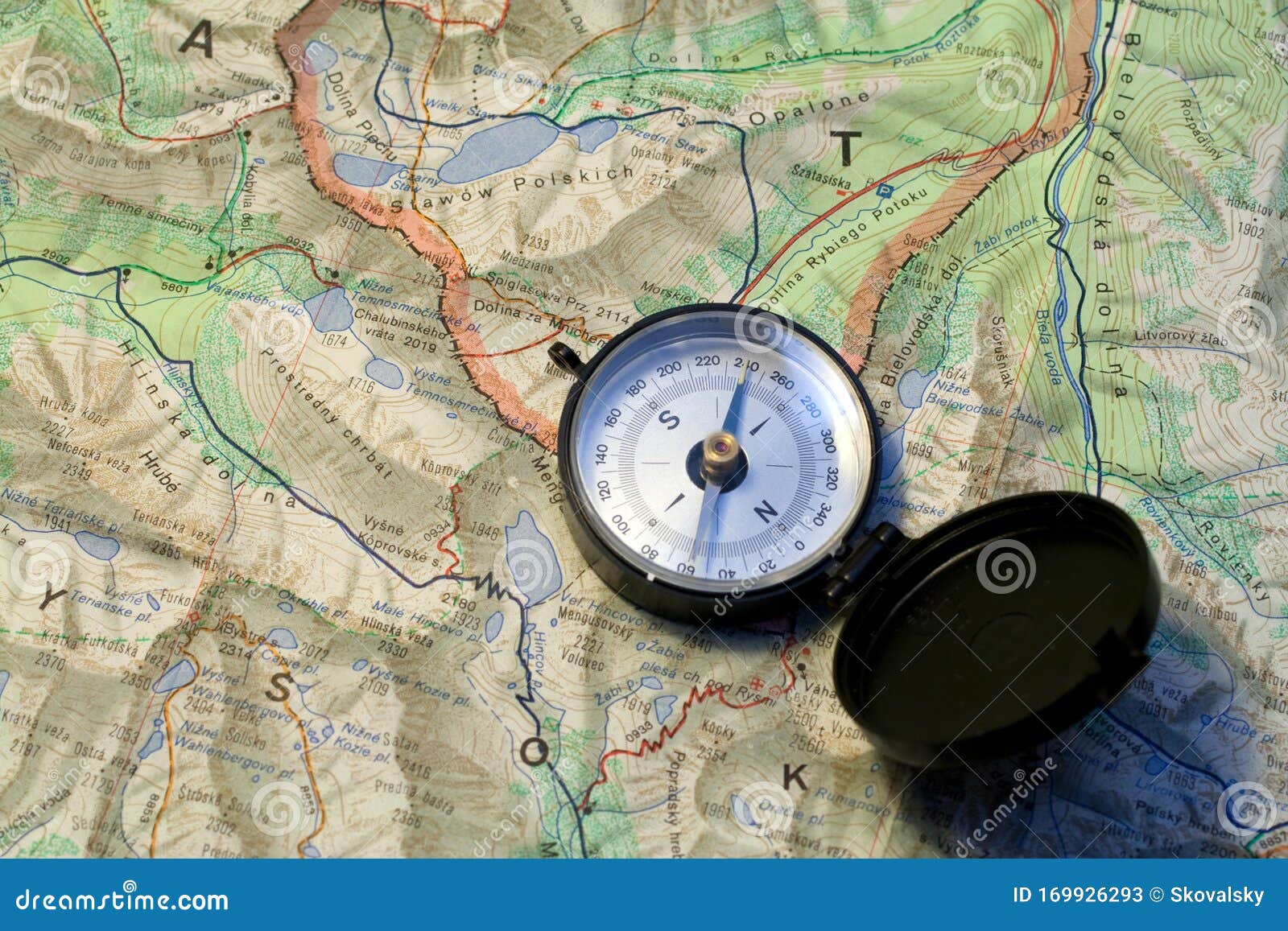 Compass on a Topographic Map Stock Image Image of exercise, navigate