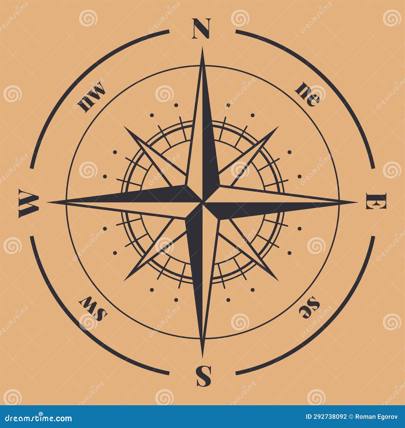compass. wind rose with north orientation, sea navigational equipment antique logo. cartographic and geographic contour