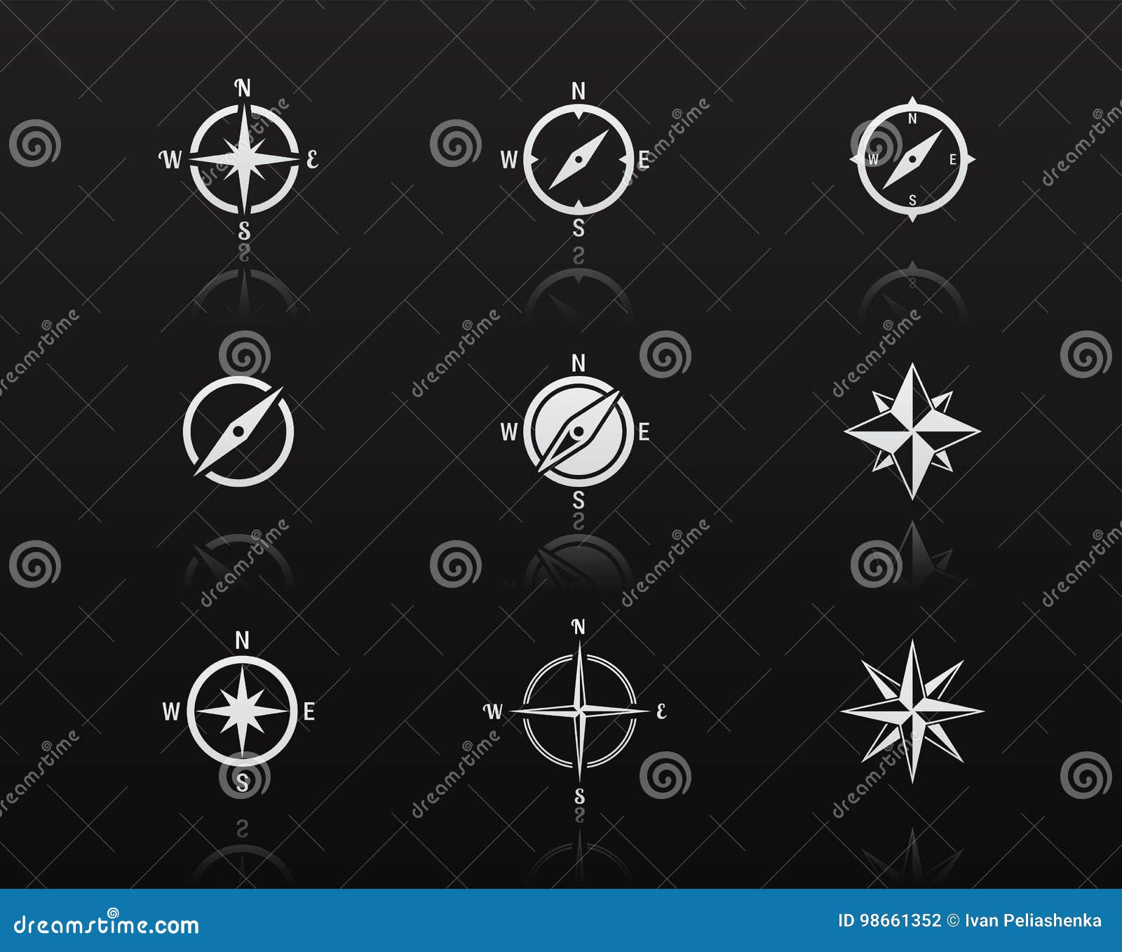 Compasses icons set stock illustration. Illustration of journey 98661352