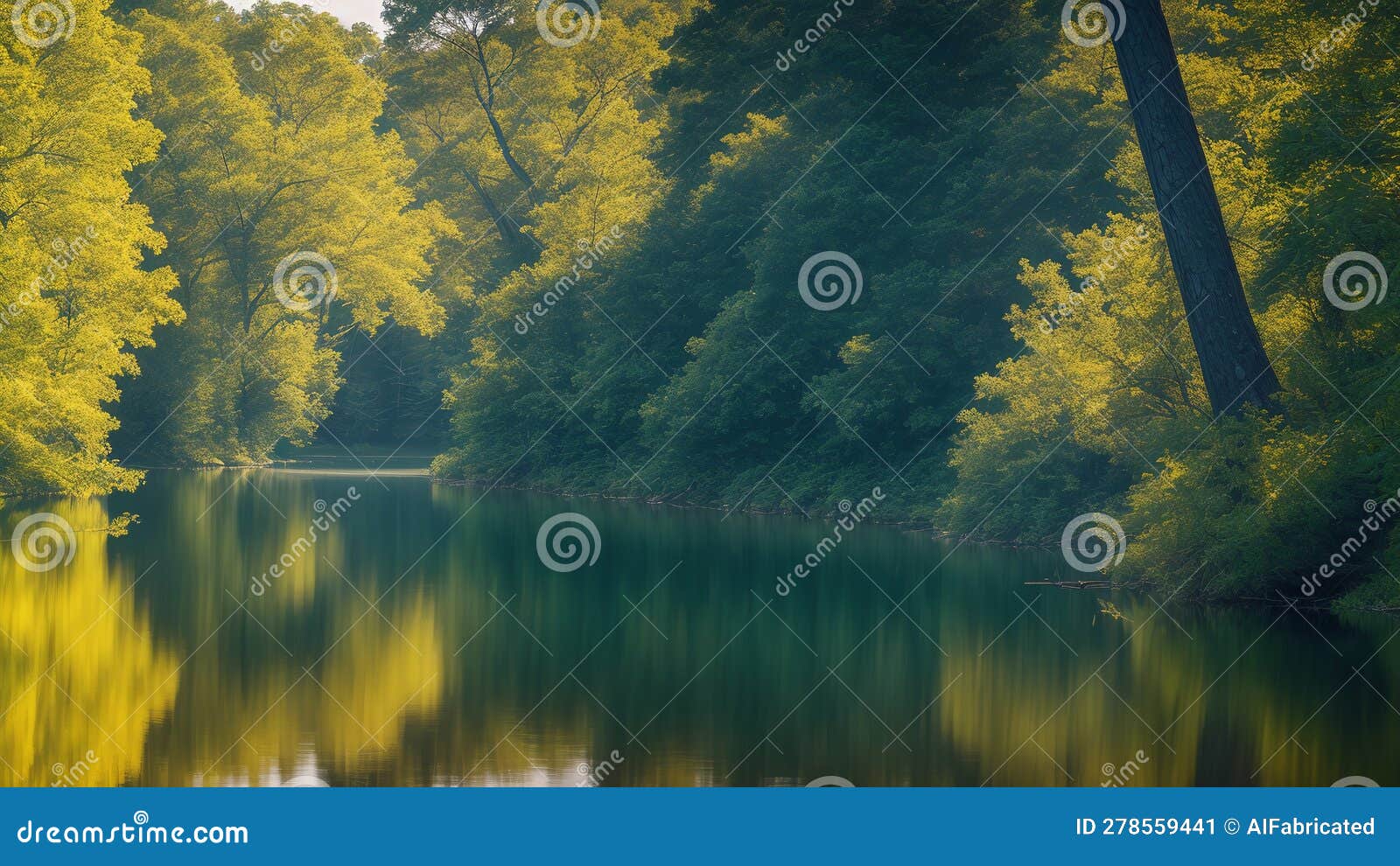 A Compelling Green Trees Line the Edge of a River in a Forest AI ...