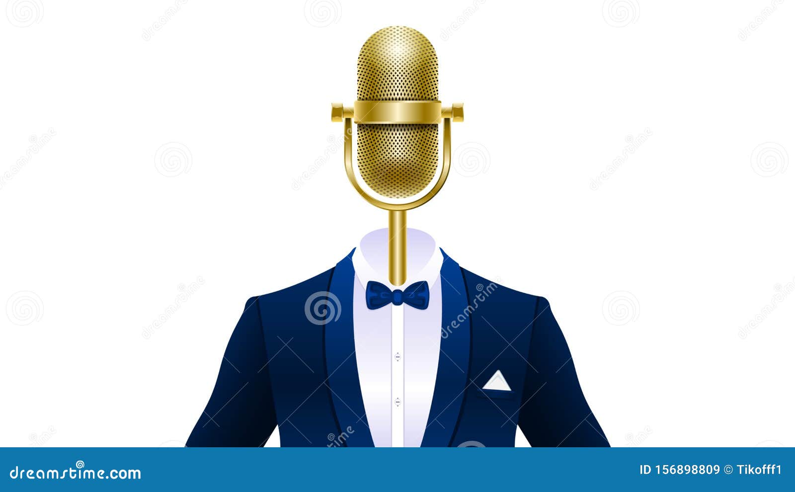 realistic gold microphone in tuxedo with bowtie