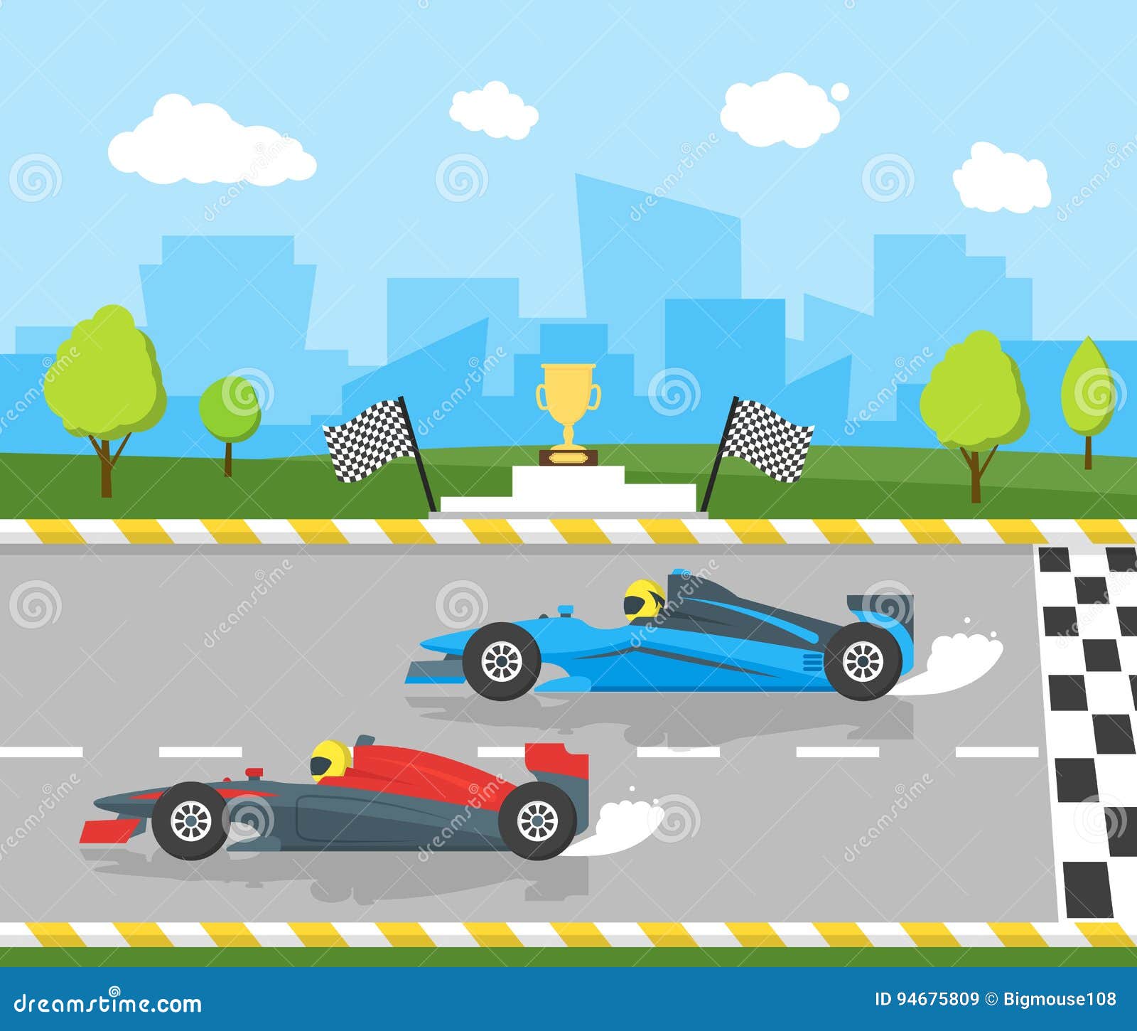Competição de corridas de carros de rua, ilustração vetorial de