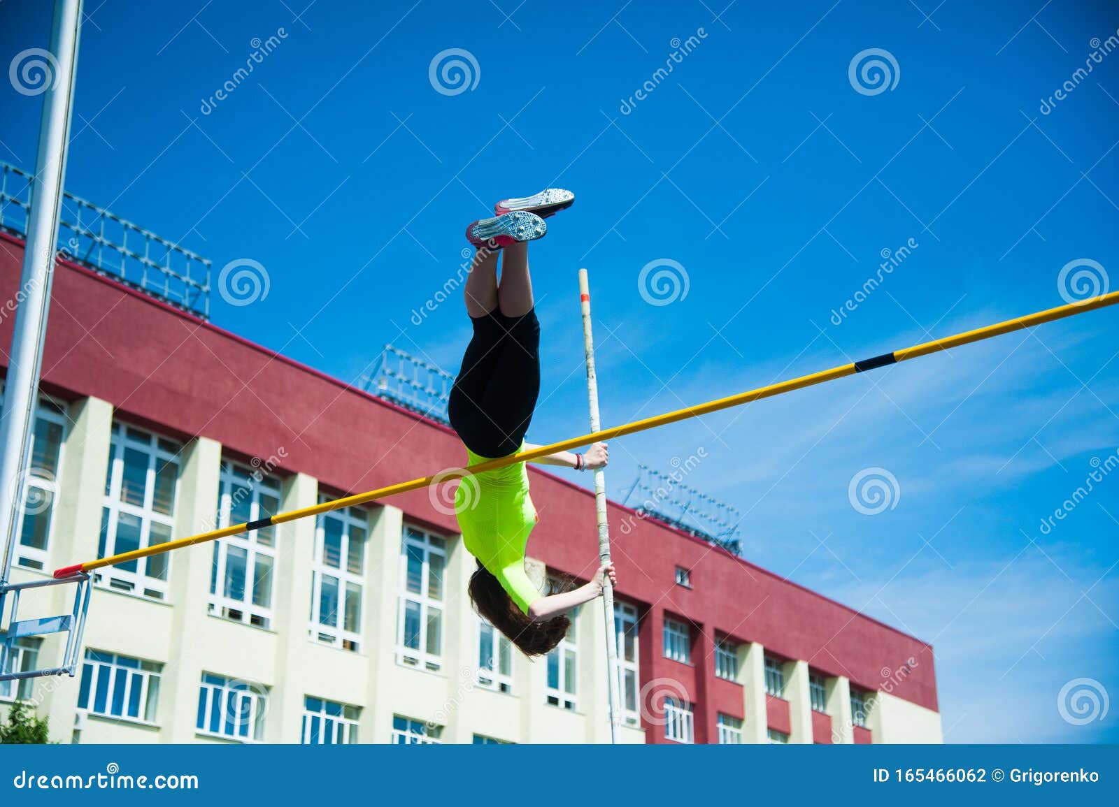 Competition Pole Vault Jumper Female Stock Photo Image of motion