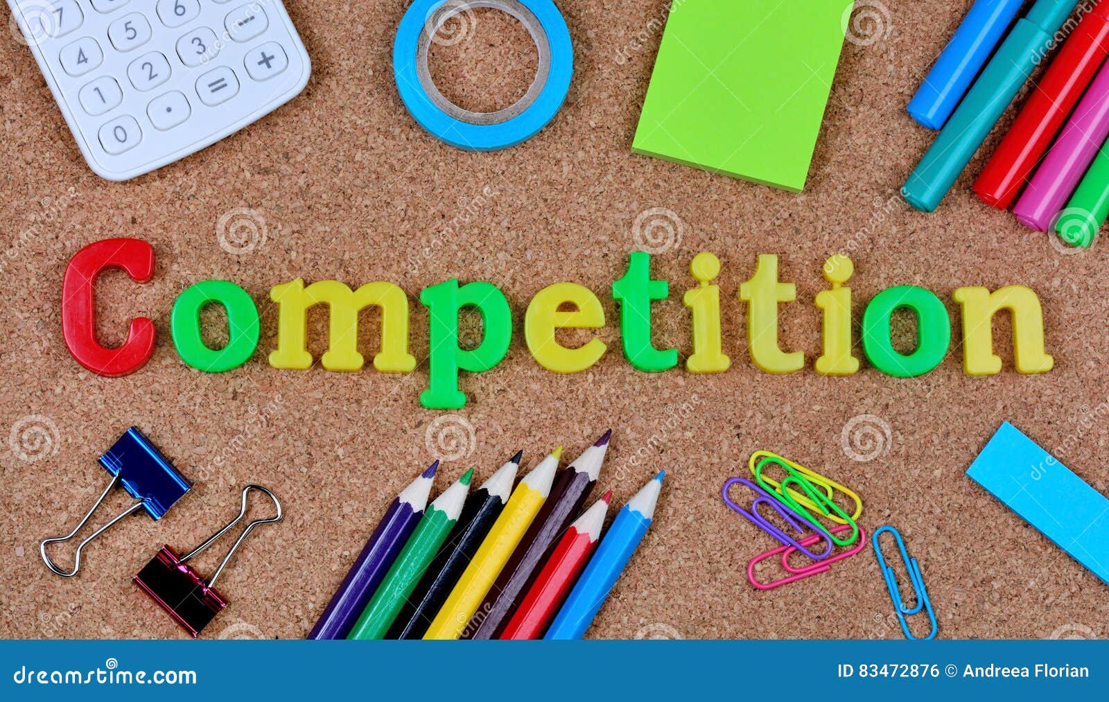 Competition Word on Cork Background Stock Photo Image of education