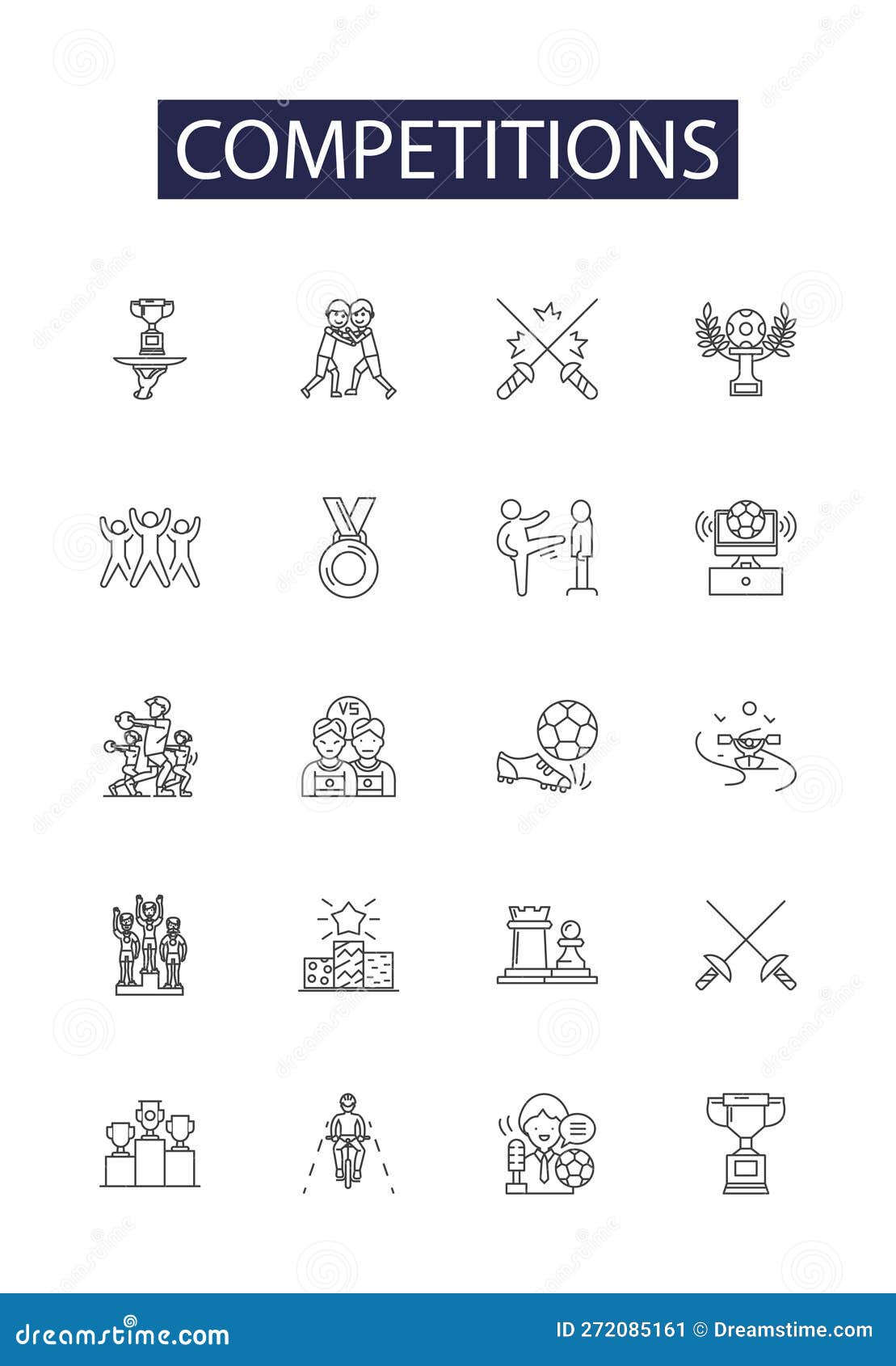 competitions line  icons and signs. tournaments, races, challenges, games, tests, matches, duel, contend outline