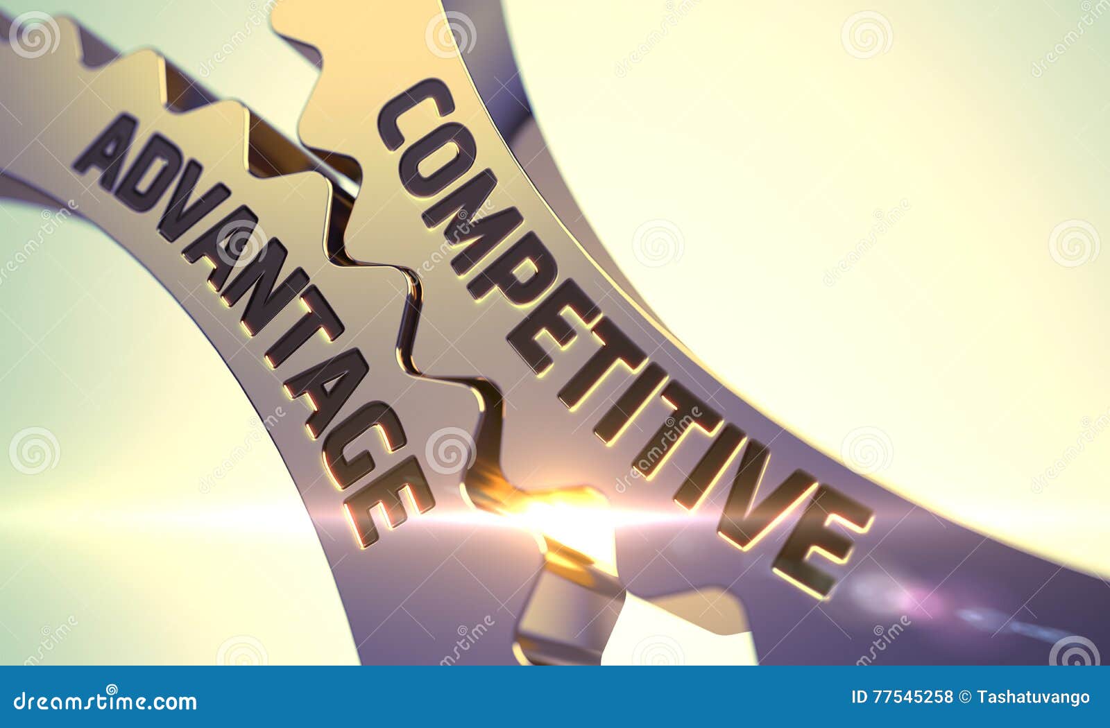 competitive advantage concept. golden metallic gears. 3d.