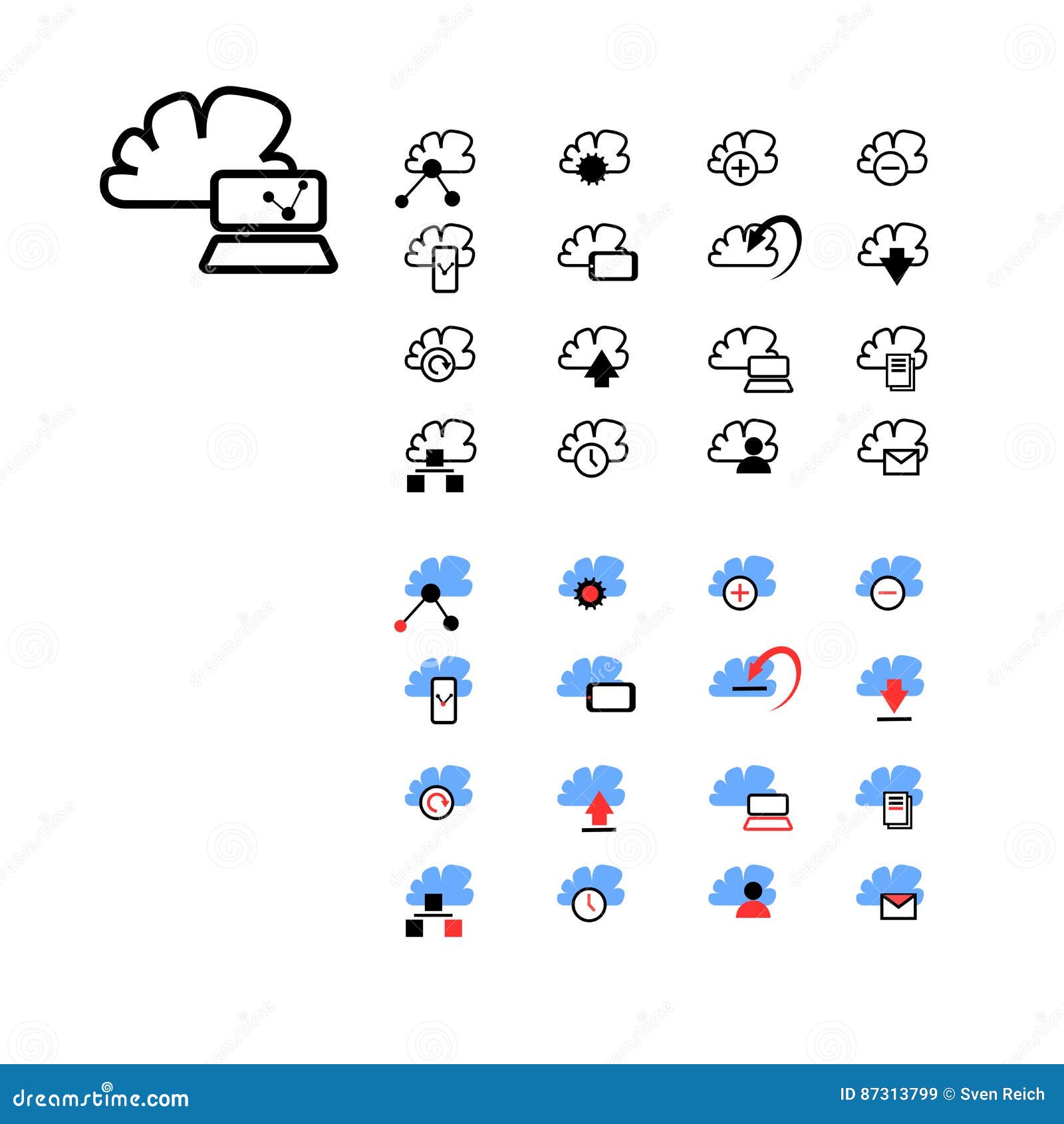 A Compilation of Various Cloud Symbols Stock Illustration