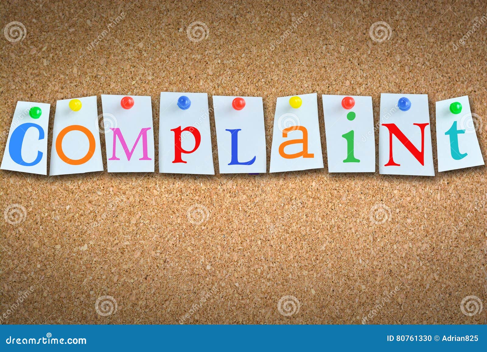 Complaint Word Suggesting Customer Support on Cork Panel Stock Photo