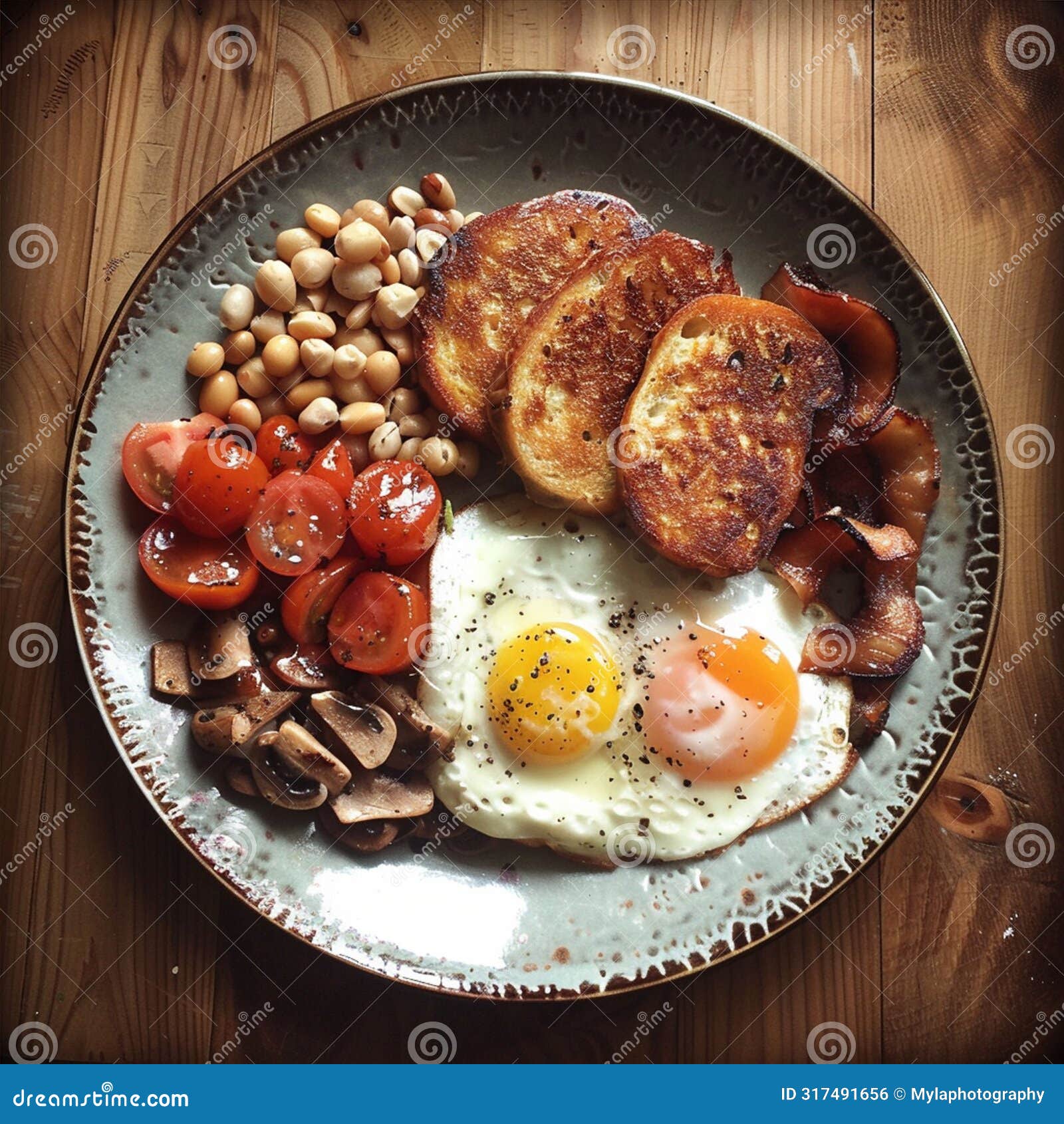 a complete breakfast with tomatoes and eggs, ai