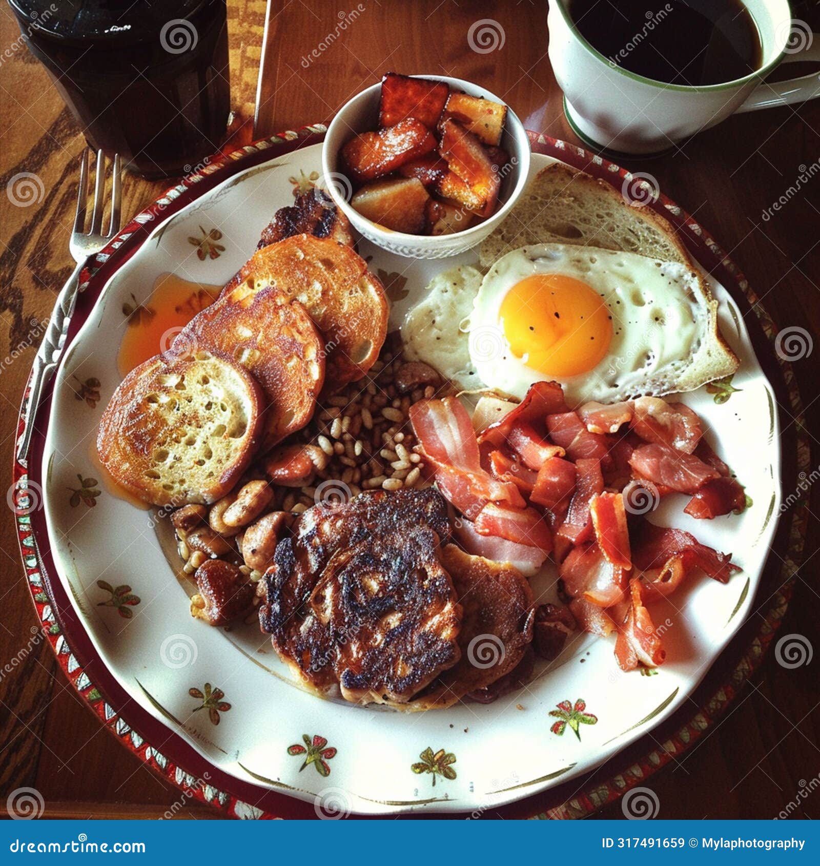 a complete breakfast with tomatoes and eggs, ai