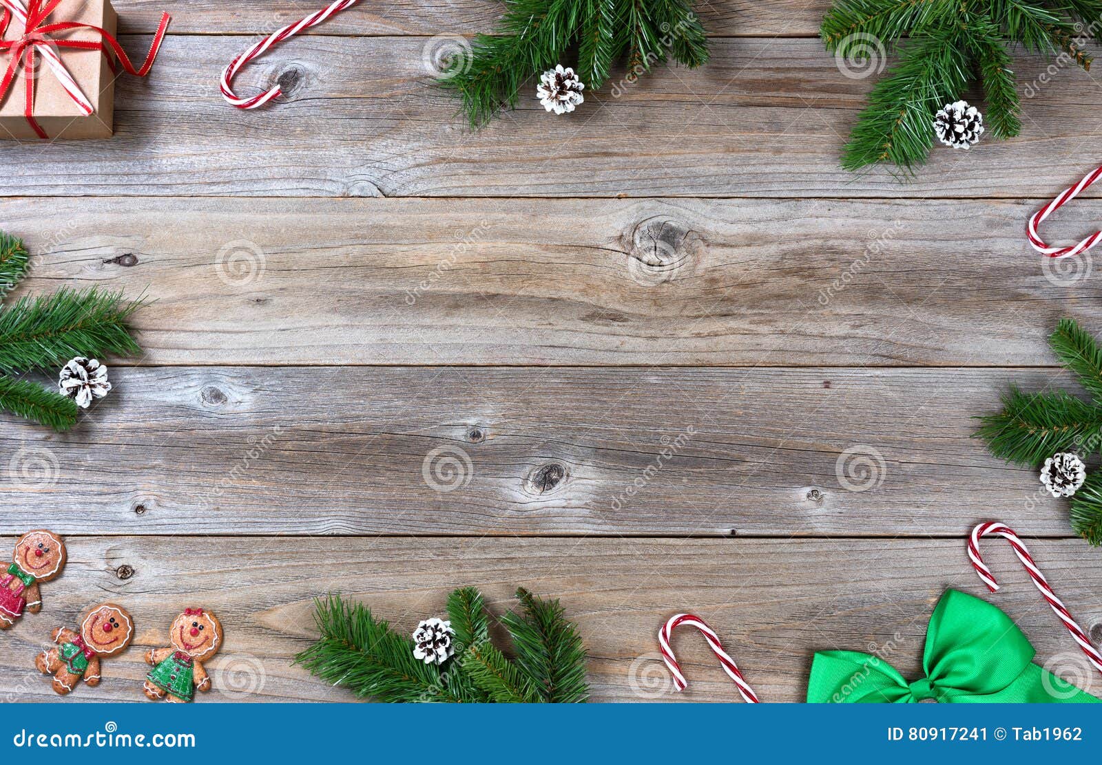 Complete Christmas Border on Rustic Wooden Boards Stock Image - Image ...